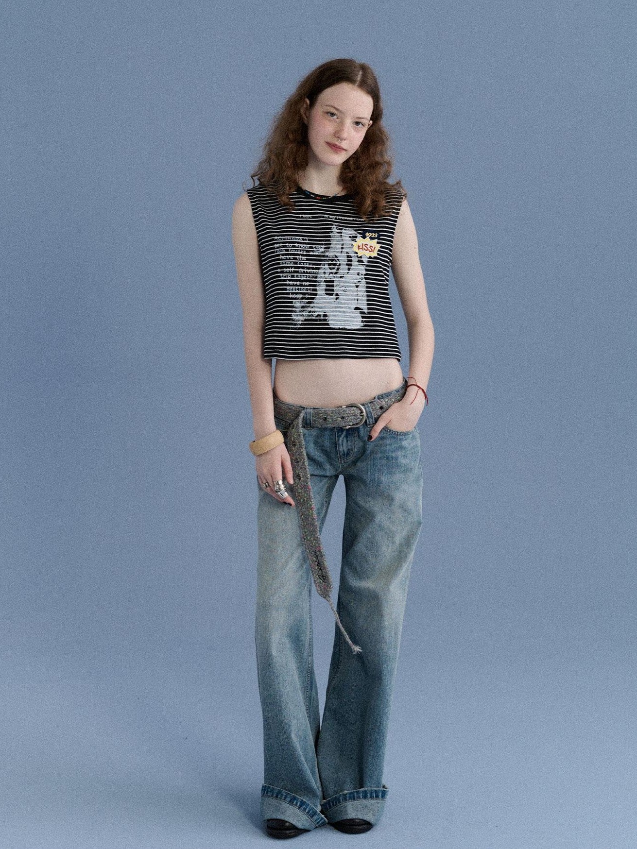 Achihara Striped Seaweed Print Badge Slim Fit Women&