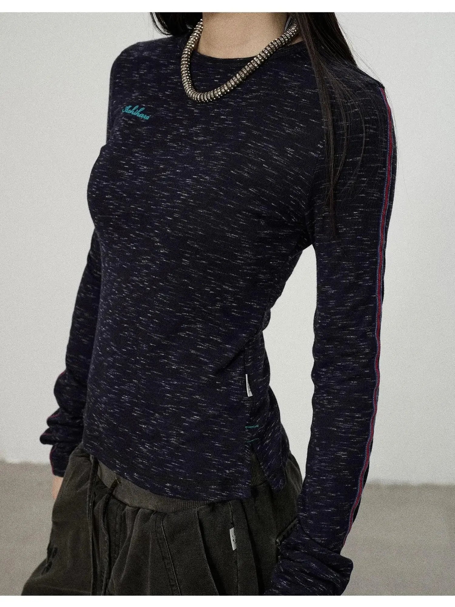 Striped Velvet Ribbed Long Sleeve Top