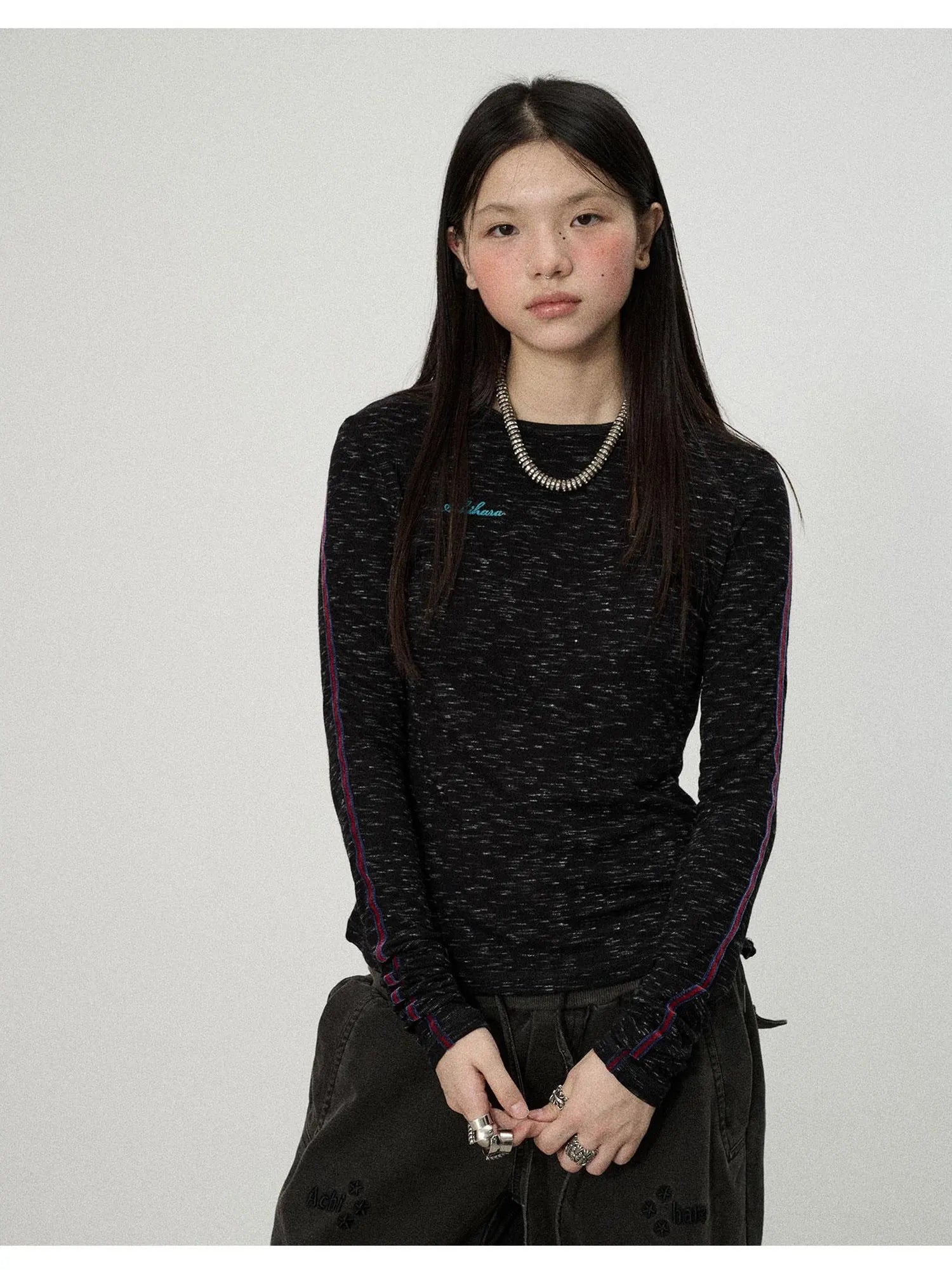 Striped Velvet Ribbed Long Sleeve Top