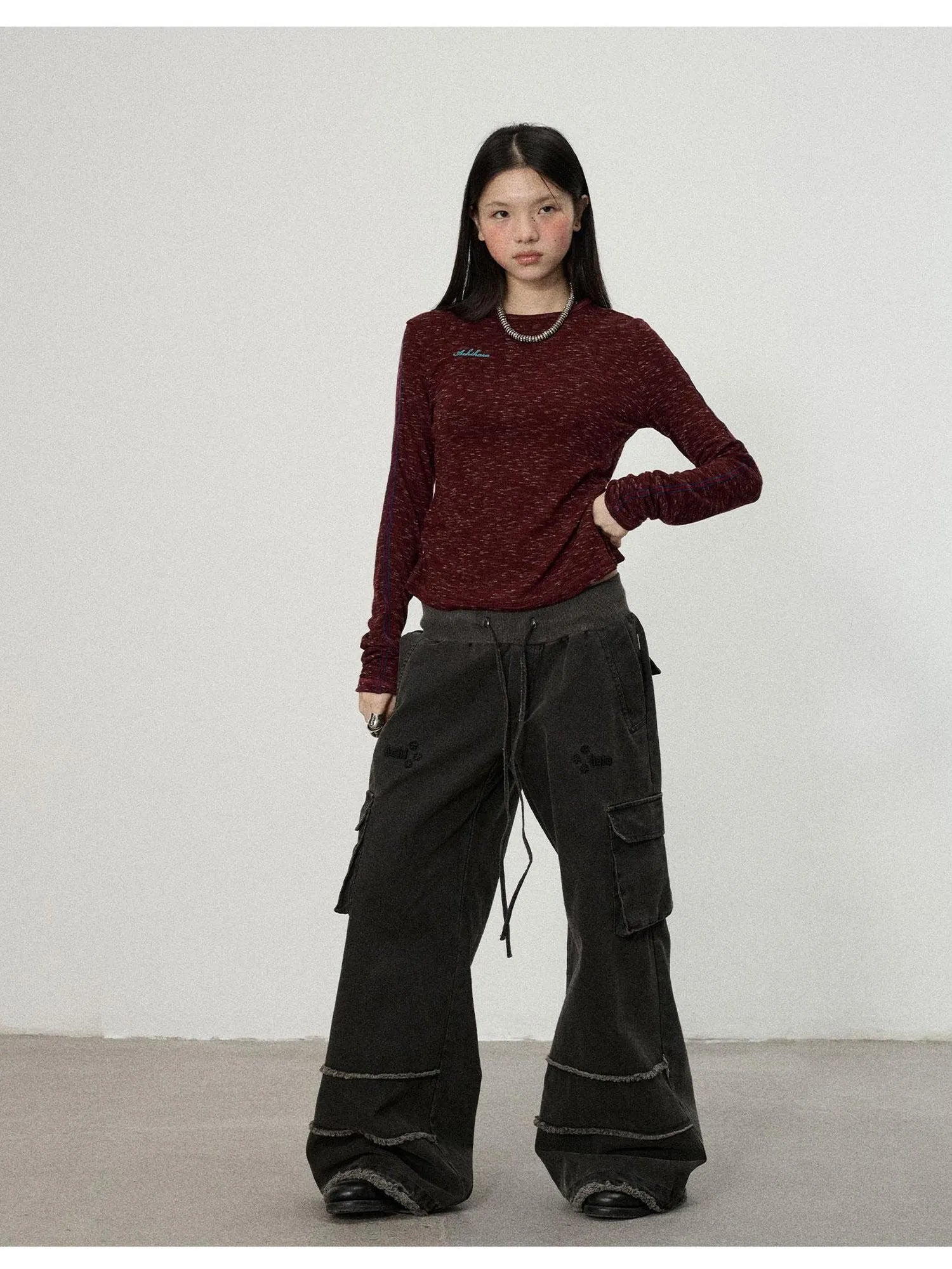 Striped Velvet Ribbed Long Sleeve V-neck Top