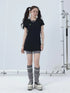 Summer Black Cropped Bubble Sleeve T-shirt Round Neck Top