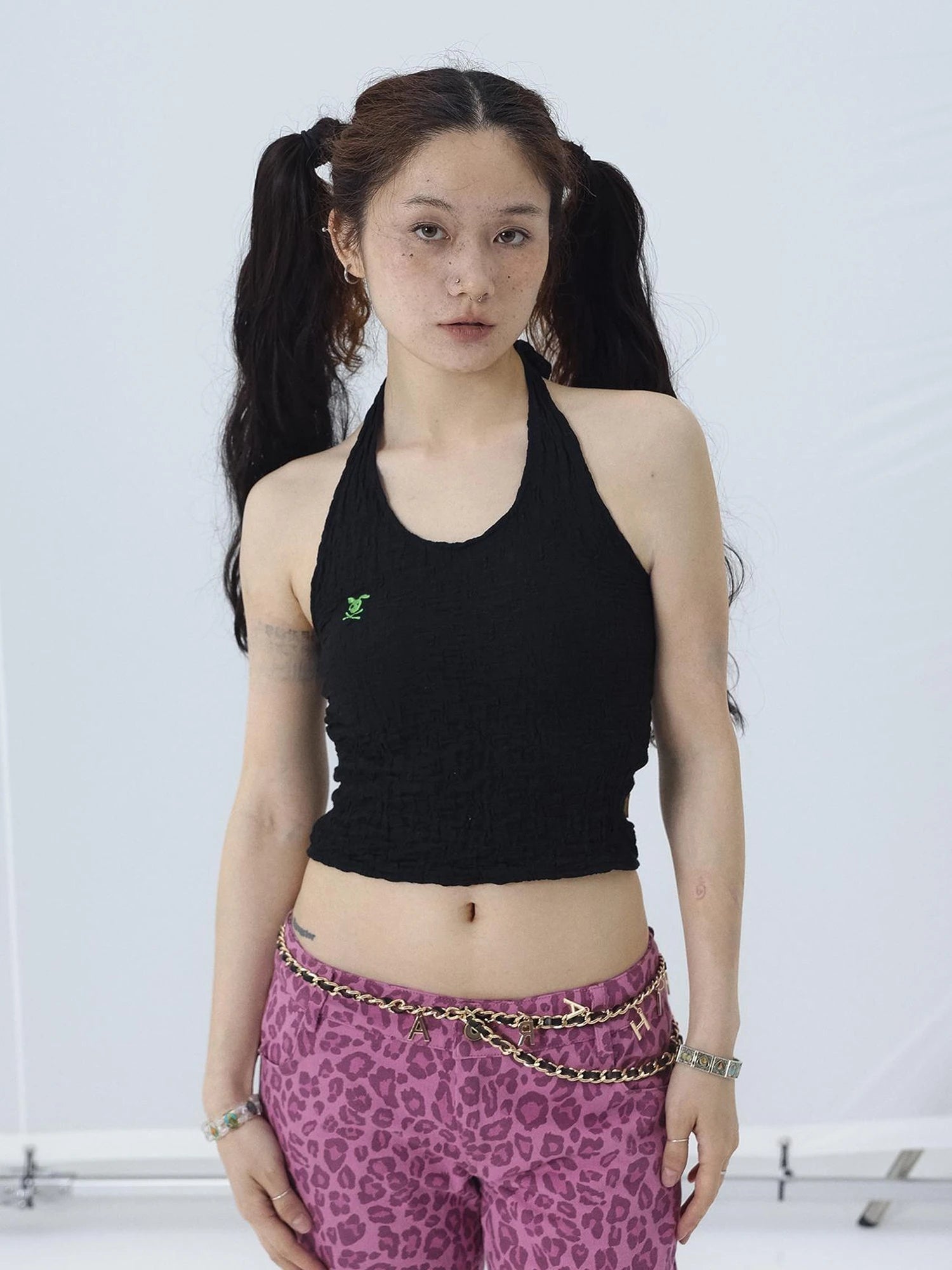 Summer Black Cropped Bubble Sleeve T-shirt Round Neck Top
