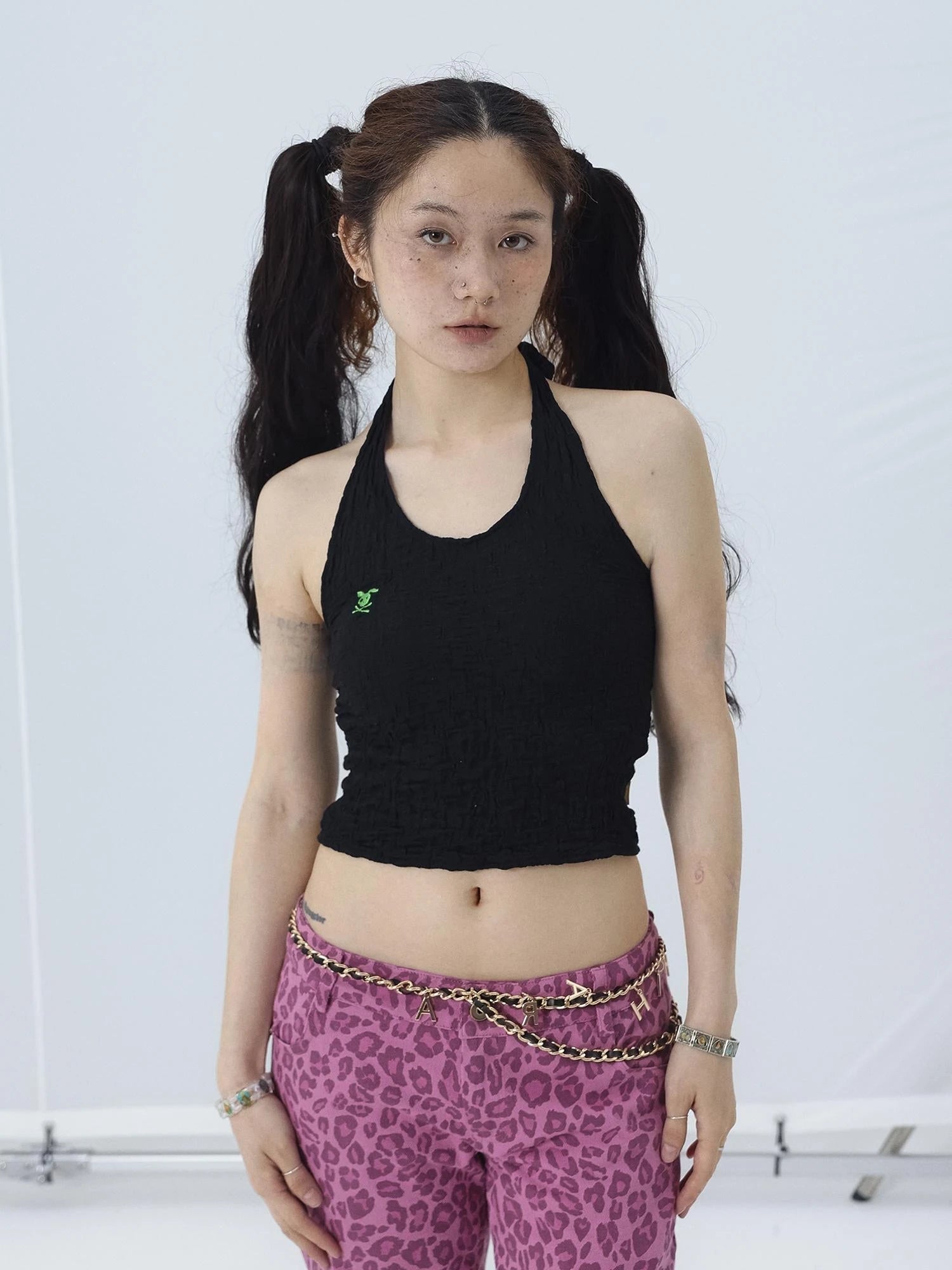 Summer Black Cropped Bubble Sleeve T-shirt Round Neck Top