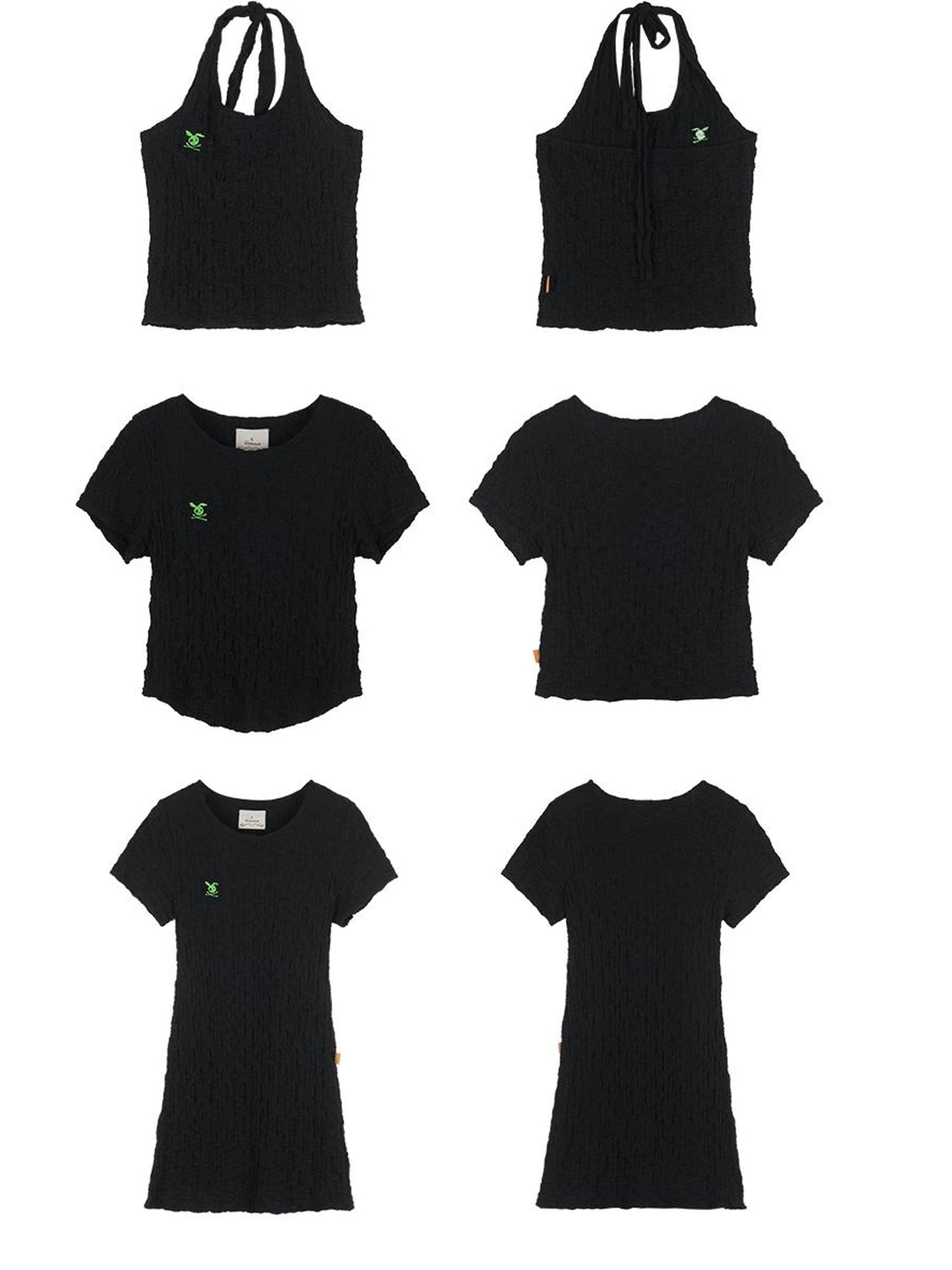 Summer Black Cropped Bubble Sleeve T-shirt Round Neck Top