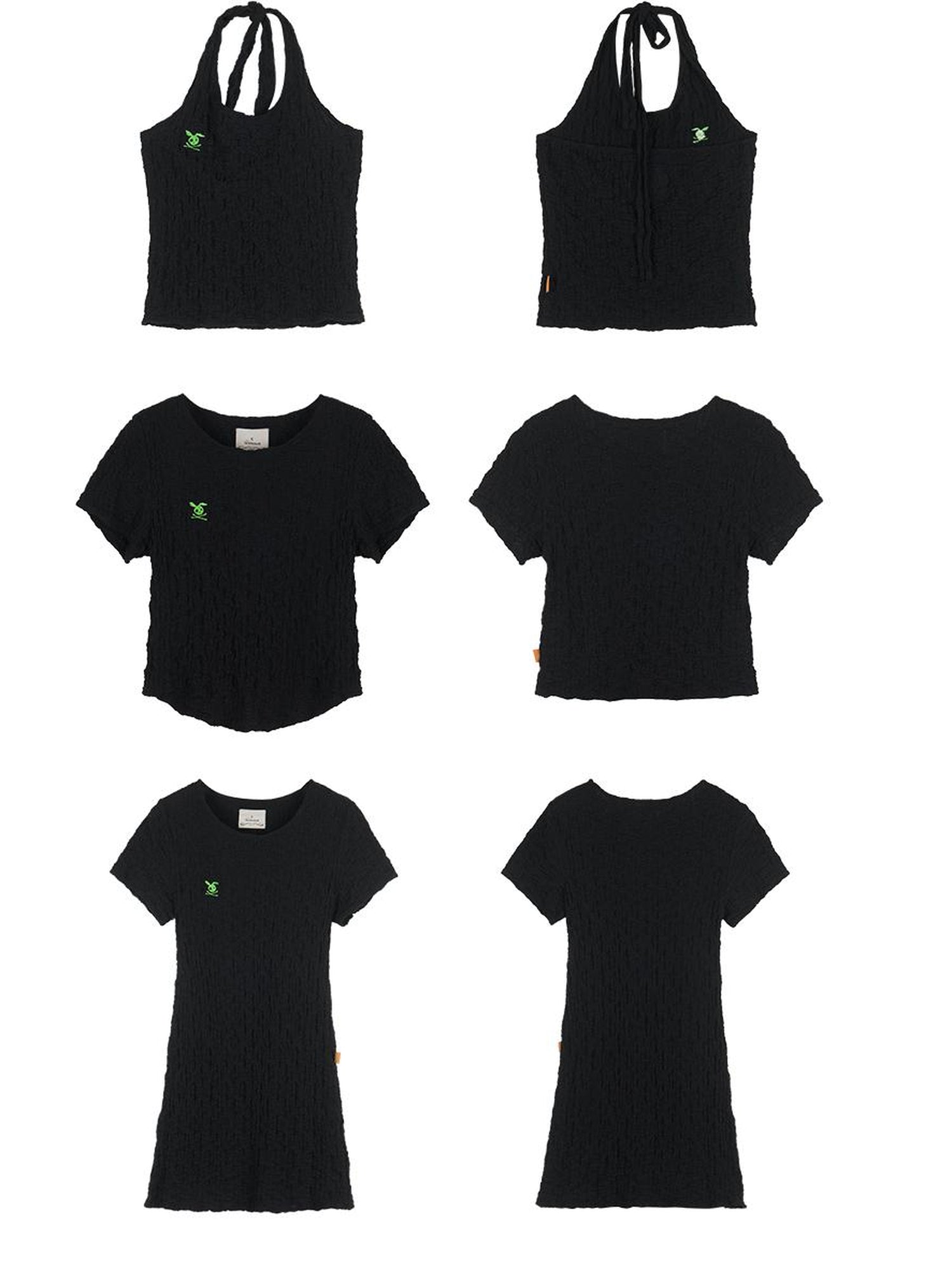 Achihara Summer Black Cropped Bubble Sleeve T-shirt Round Neck Top