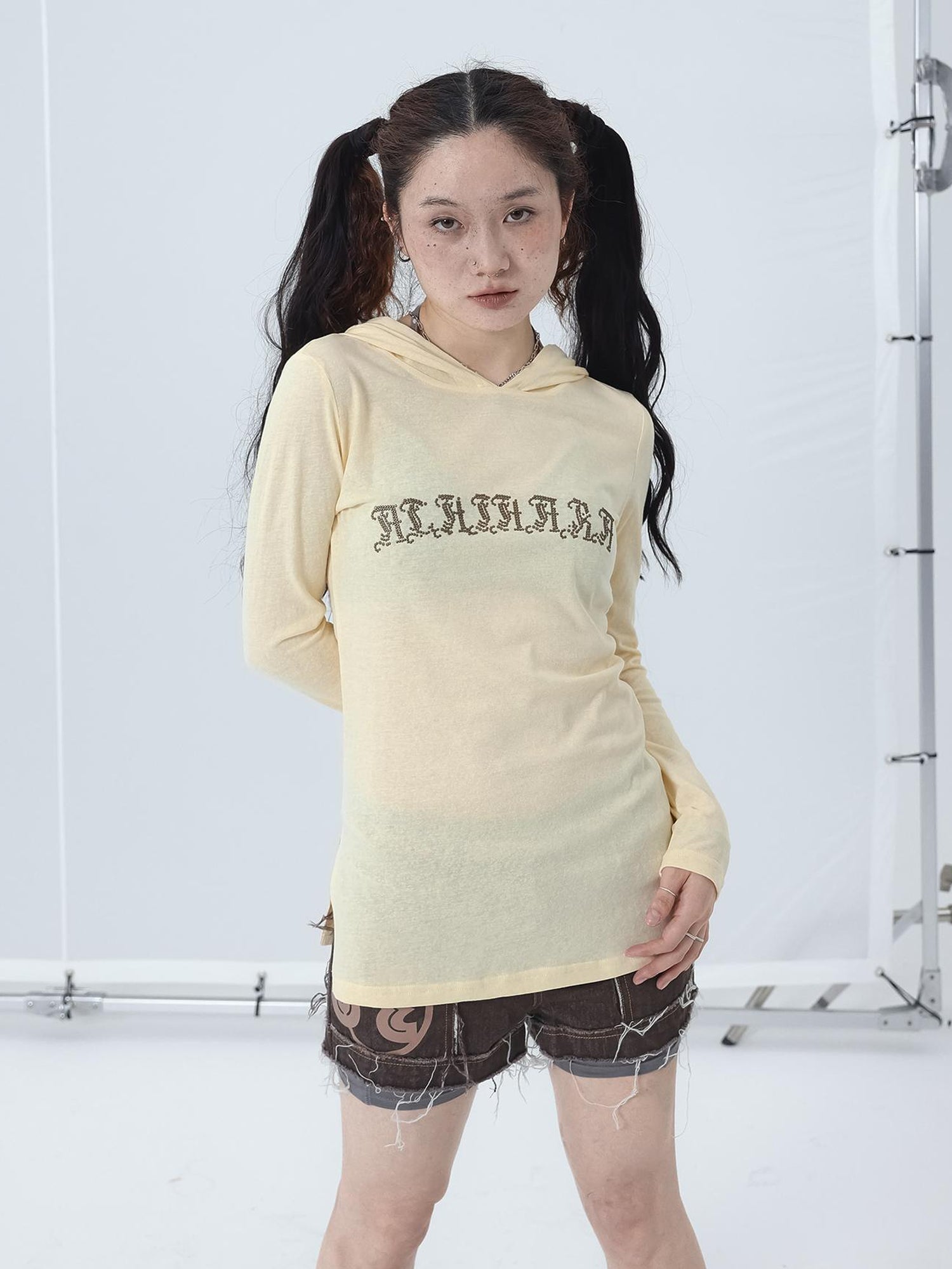 Achihara Summer Cool Long Sleeve Hooded Split Hem T Shirt
