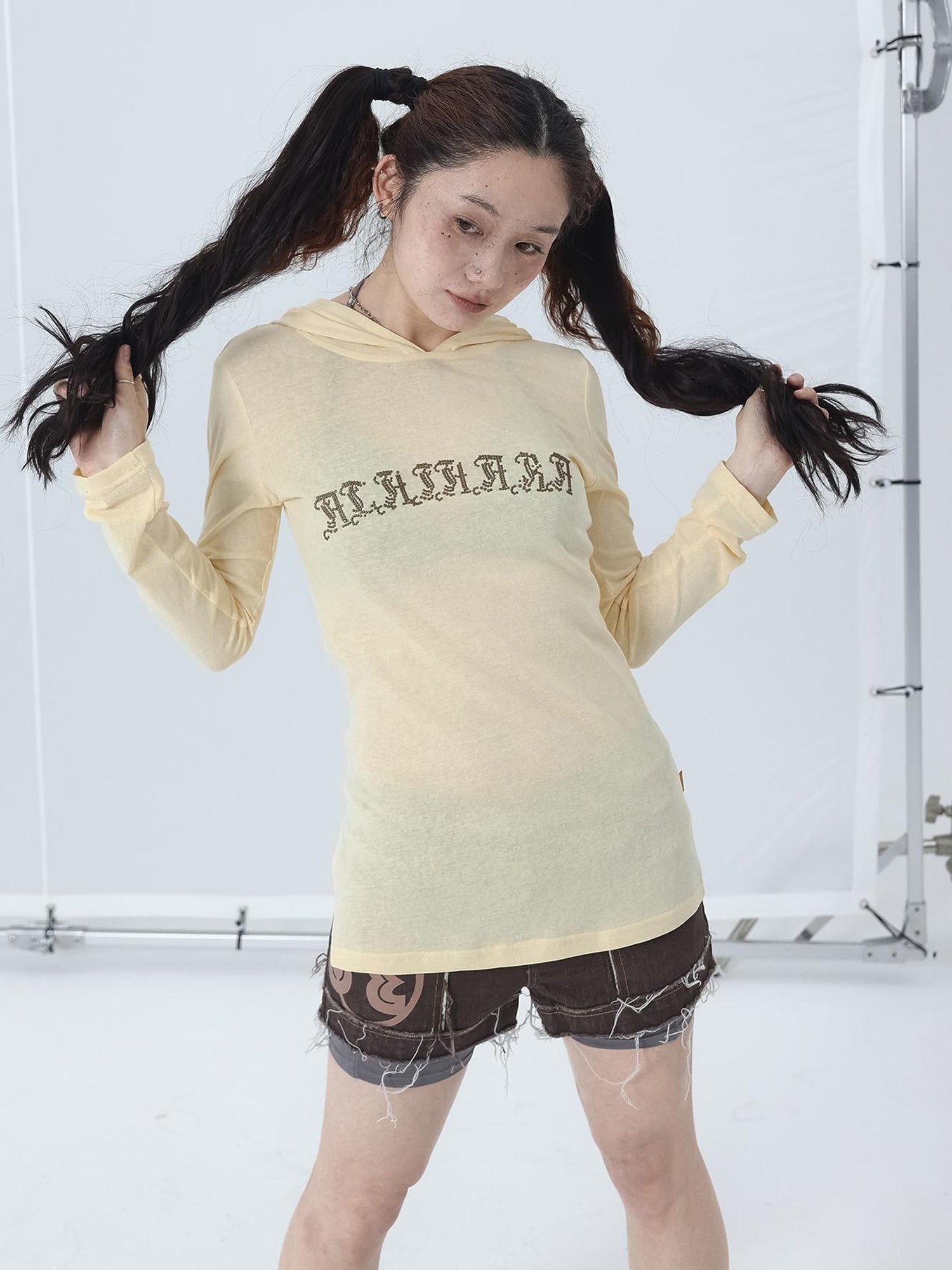 Achihara Summer Cool Long Sleeve Hooded Split Hem T Shirt