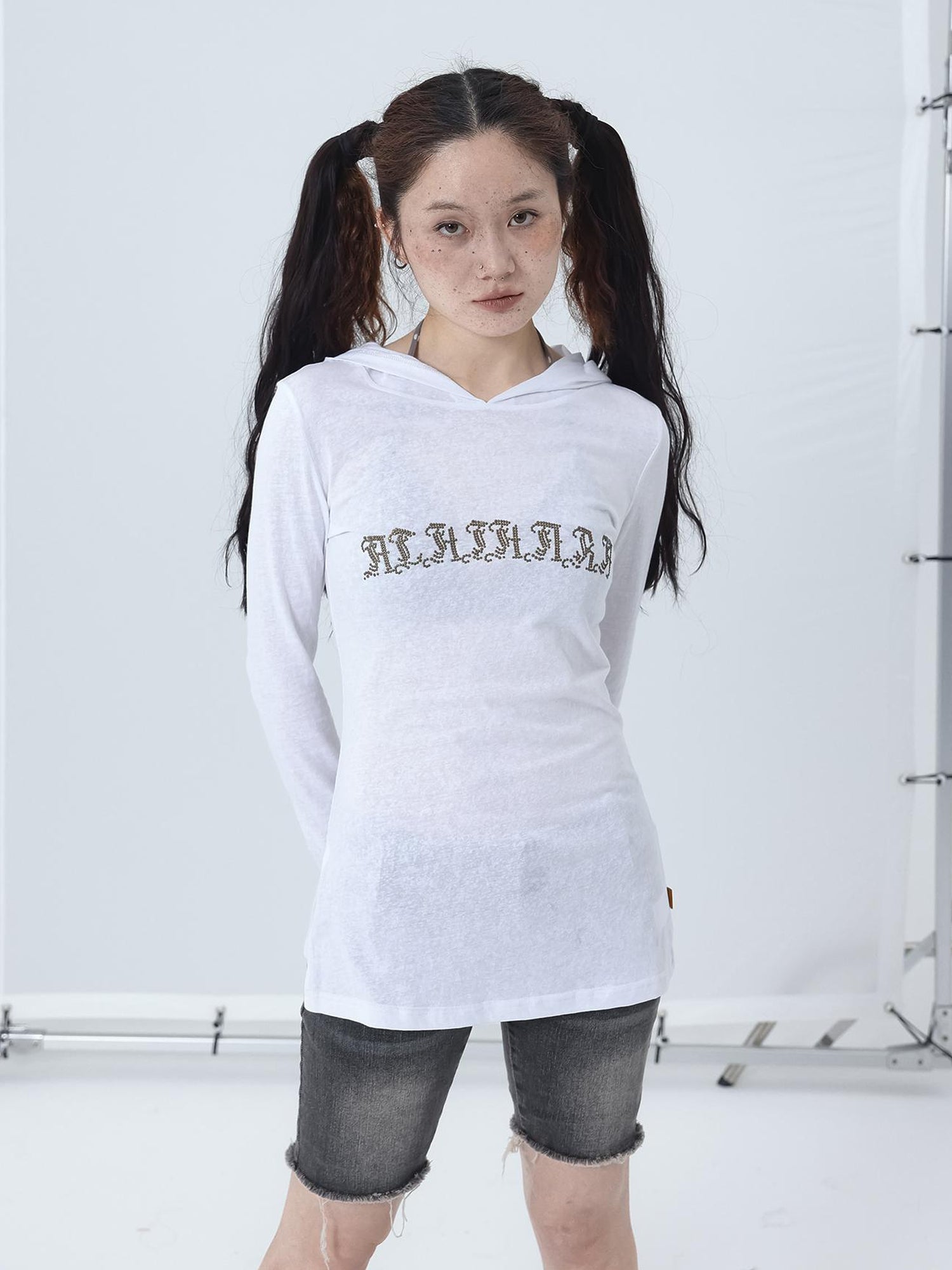 Achihara Summer Cool Long Sleeve Hooded Split Hem T Shirt