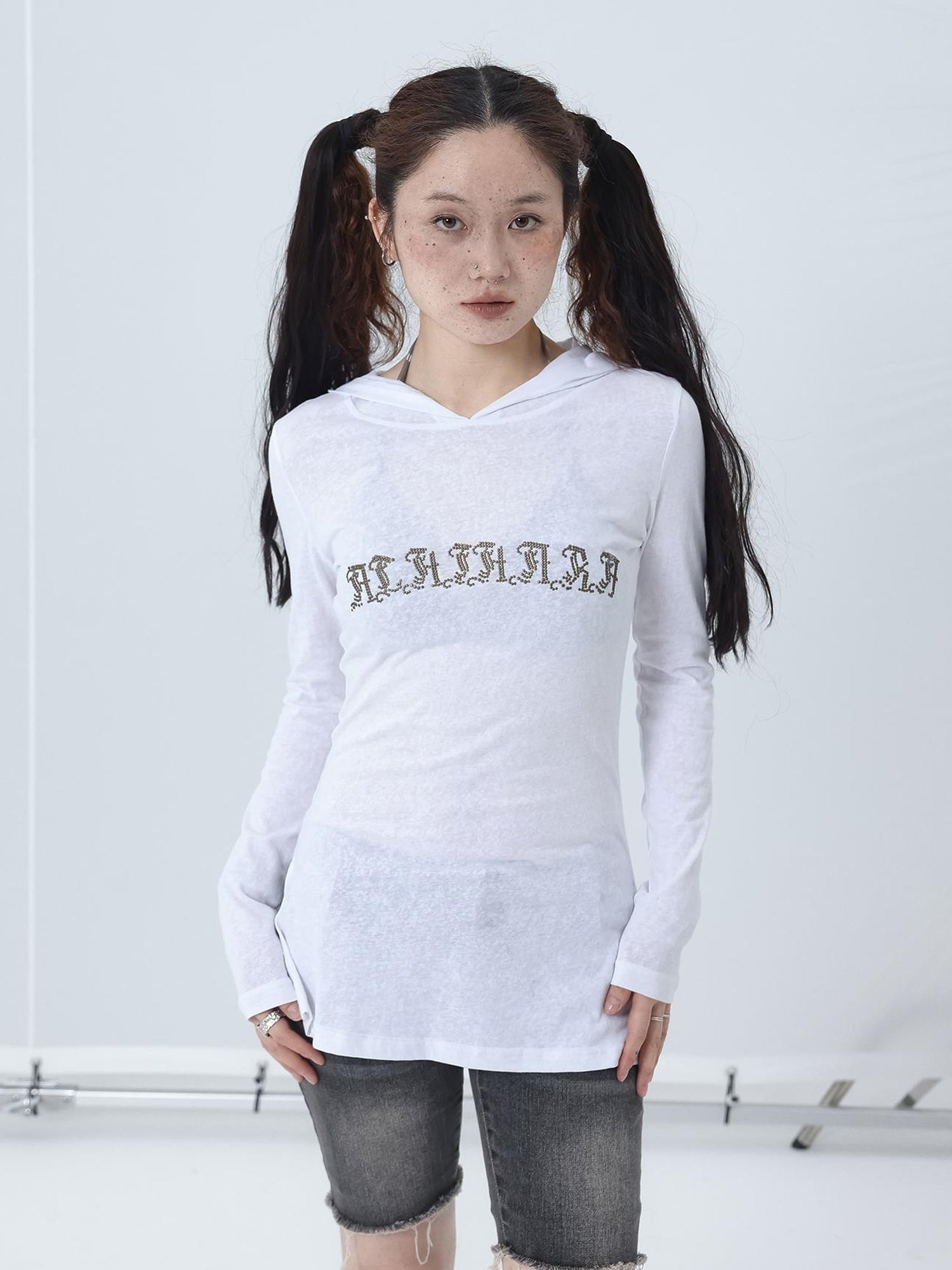 Achihara Summer Cool Long Sleeve Hooded Split Hem T Shirt