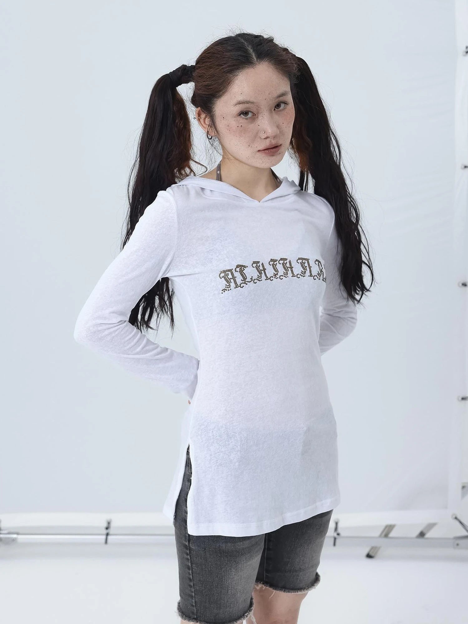 Summer Cool Long Sleeve Hooded Split Hem T Shirt