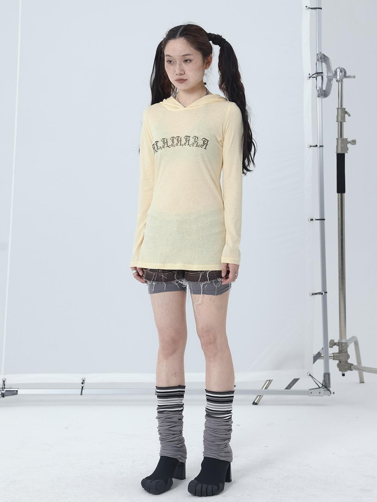 Achihara Summer Cool Long Sleeve Hooded Split Hem T Shirt