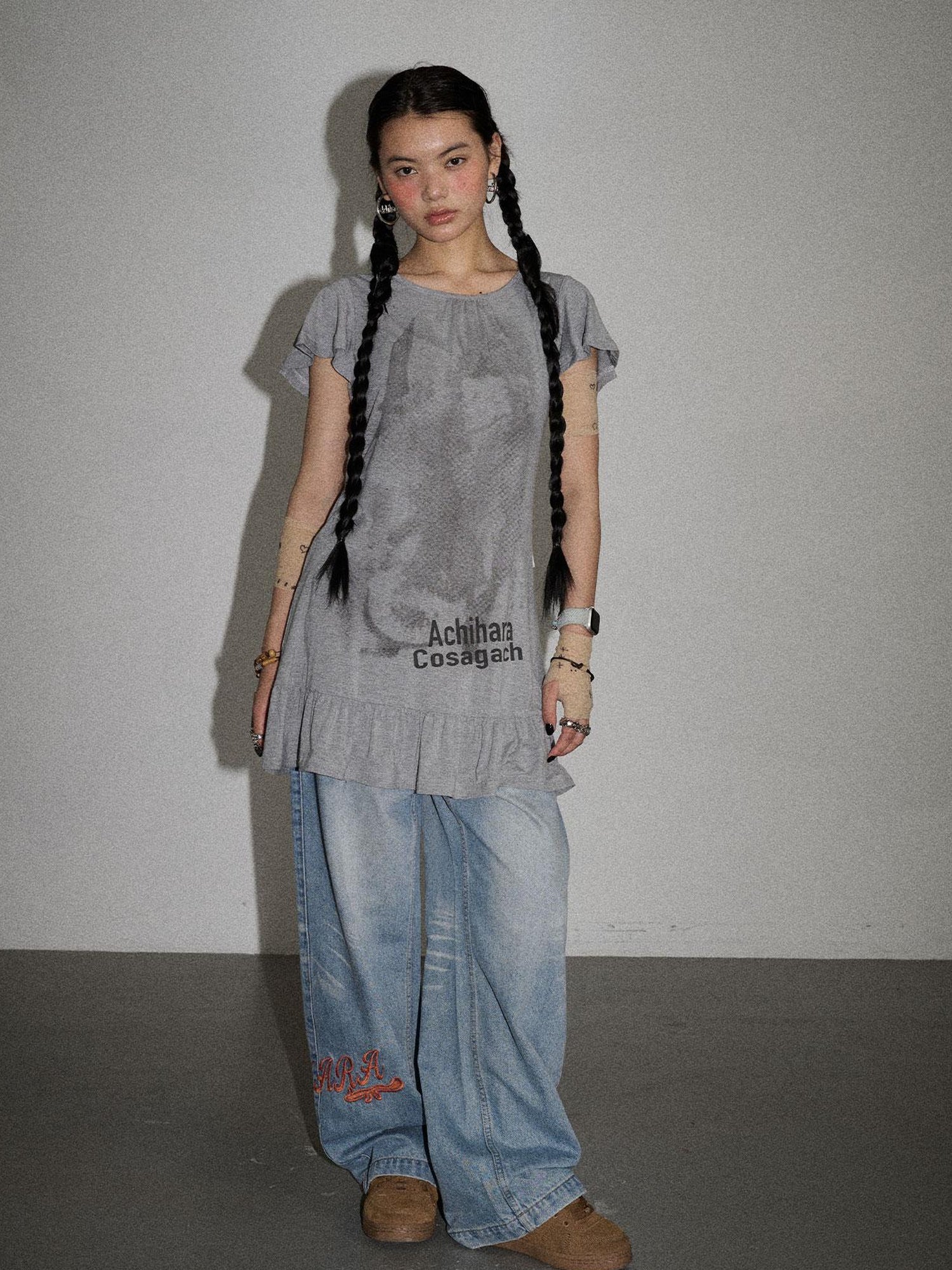Achihara Summer Dream White Ruffle Hem T-shirt Dress