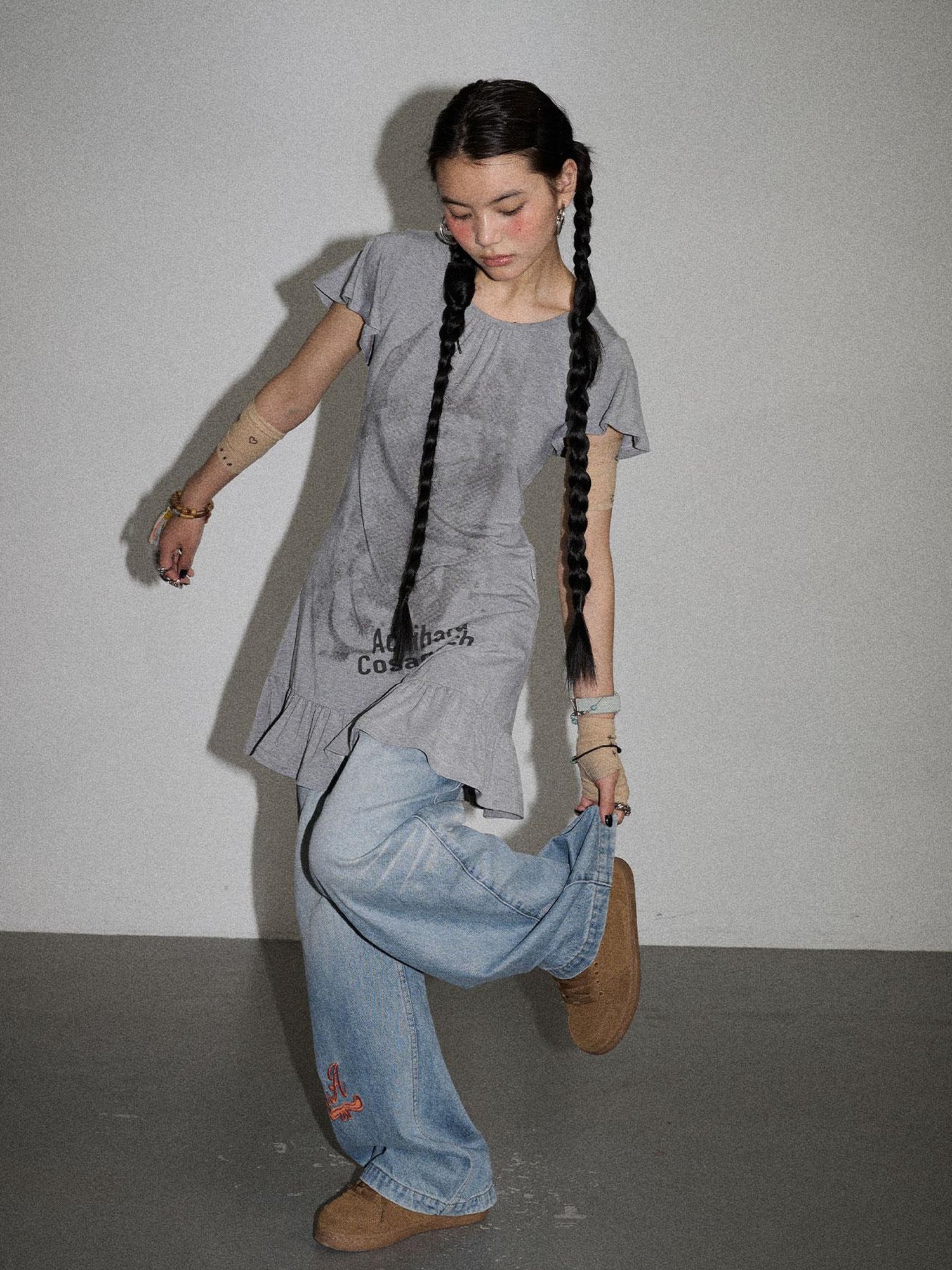 Achihara Summer Dream White Ruffle Hem T-shirt Dress