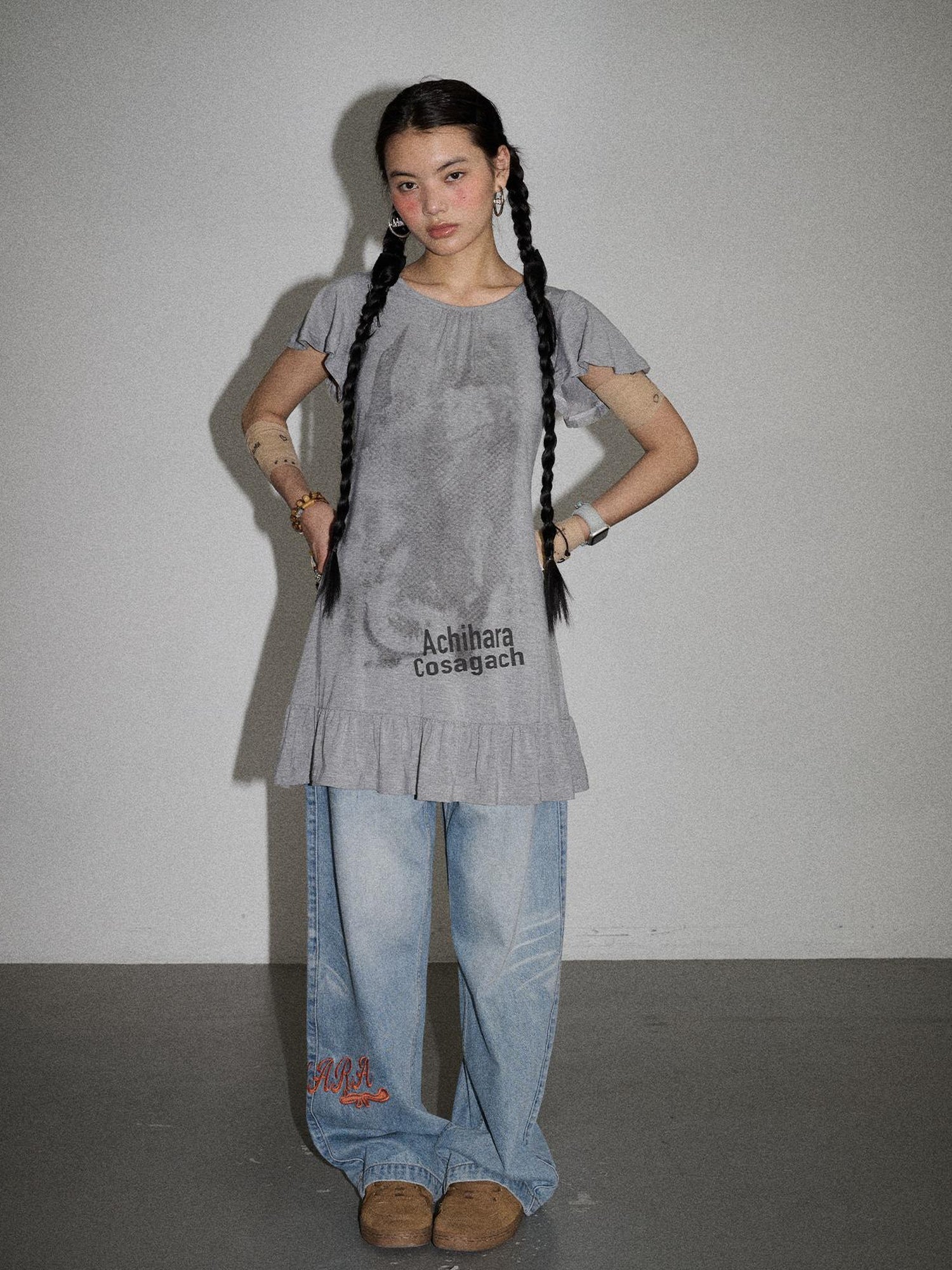 Achihara Summer Dream White Ruffle Hem T-shirt Dress