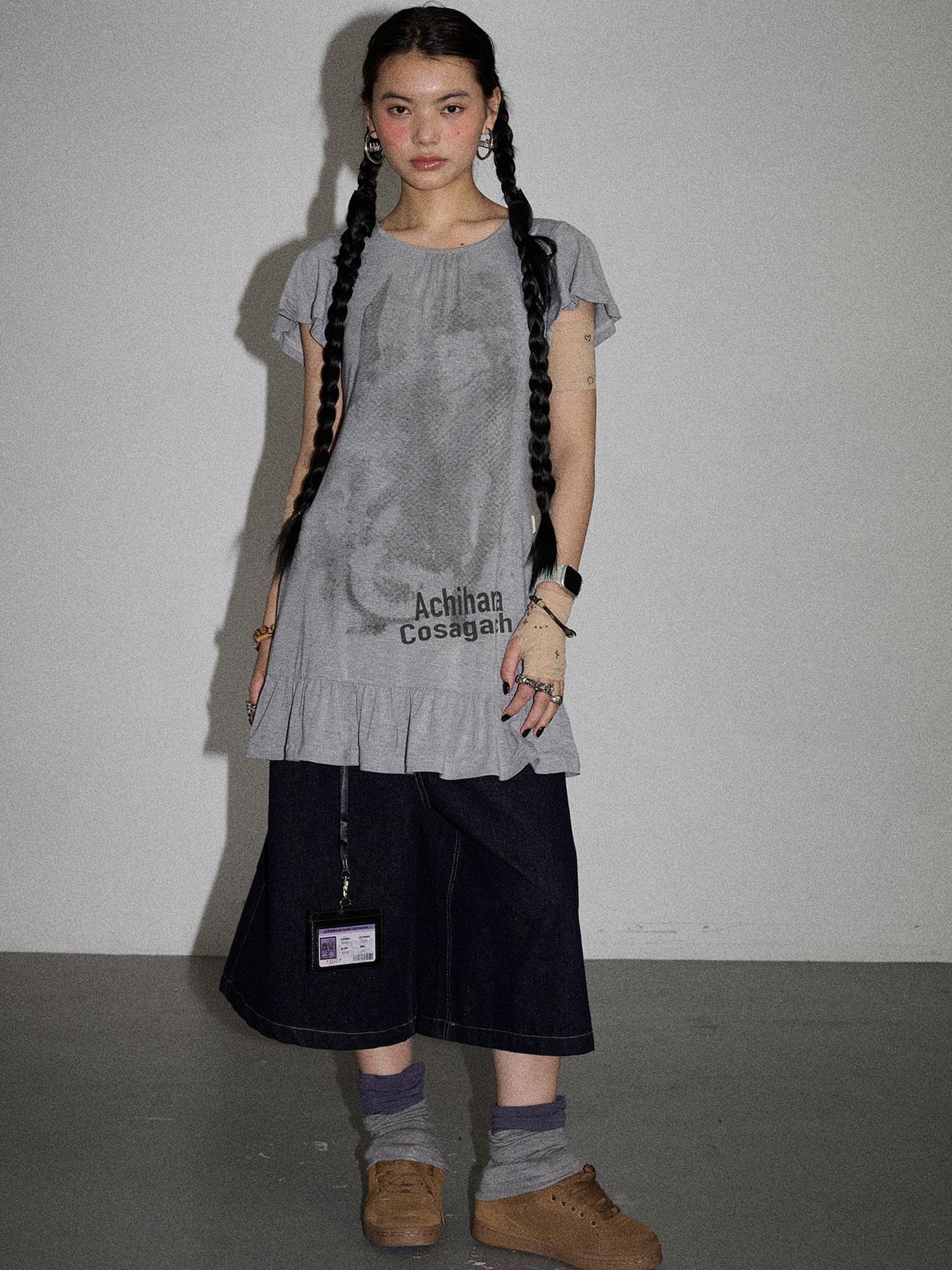 Achihara Summer Dream White Ruffle Hem T-shirt Dress