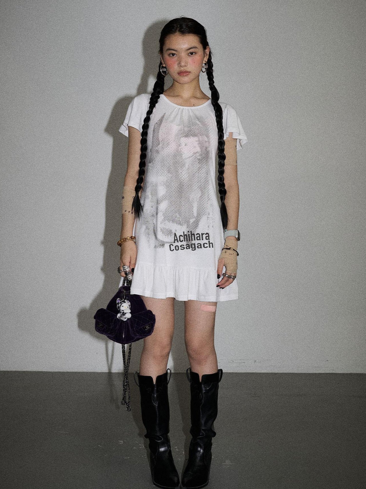 Achihara Summer Dream White Ruffle Hem T-shirt Dress