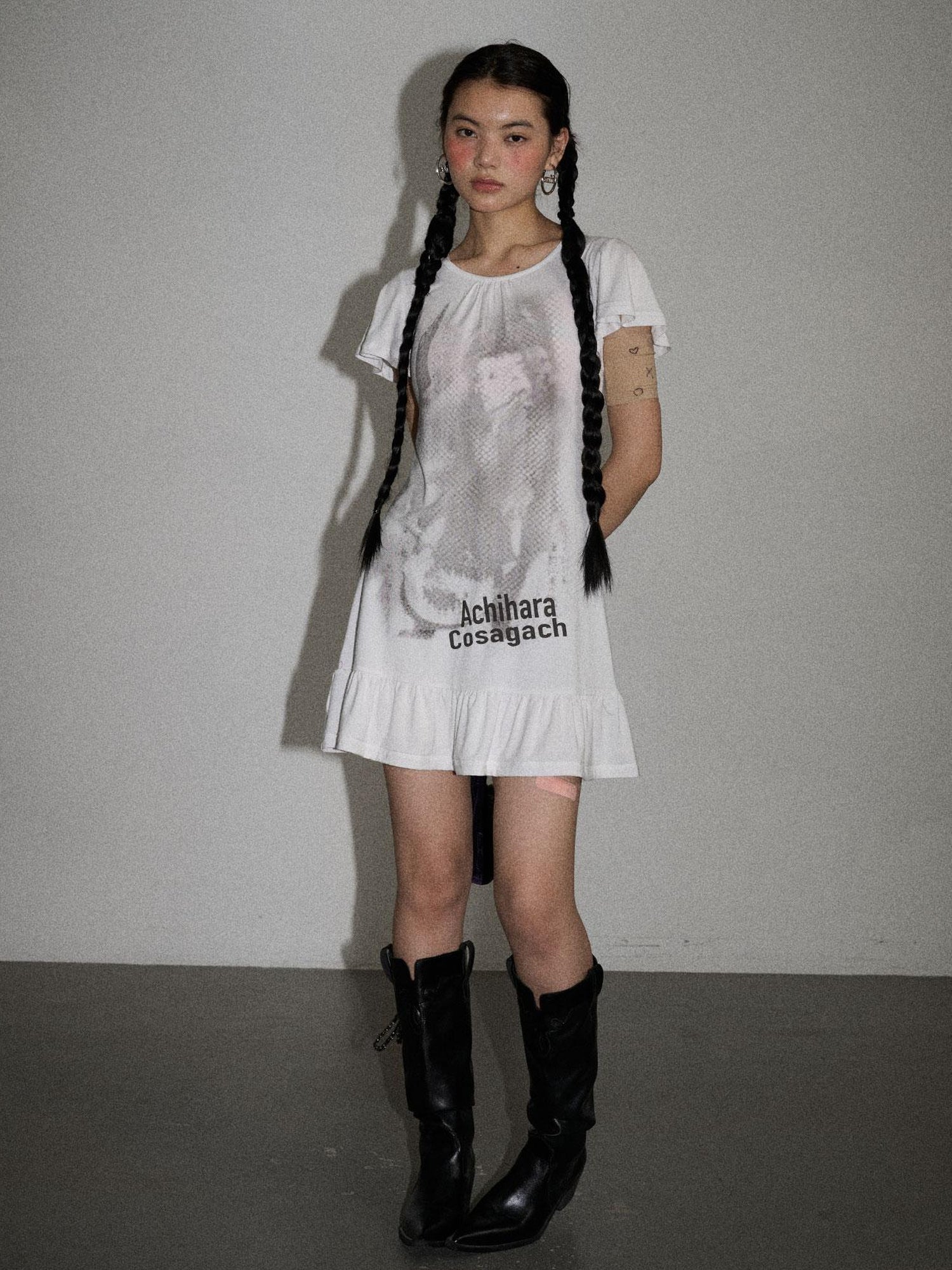 Achihara Summer Dream White Ruffle Hem T-shirt Dress