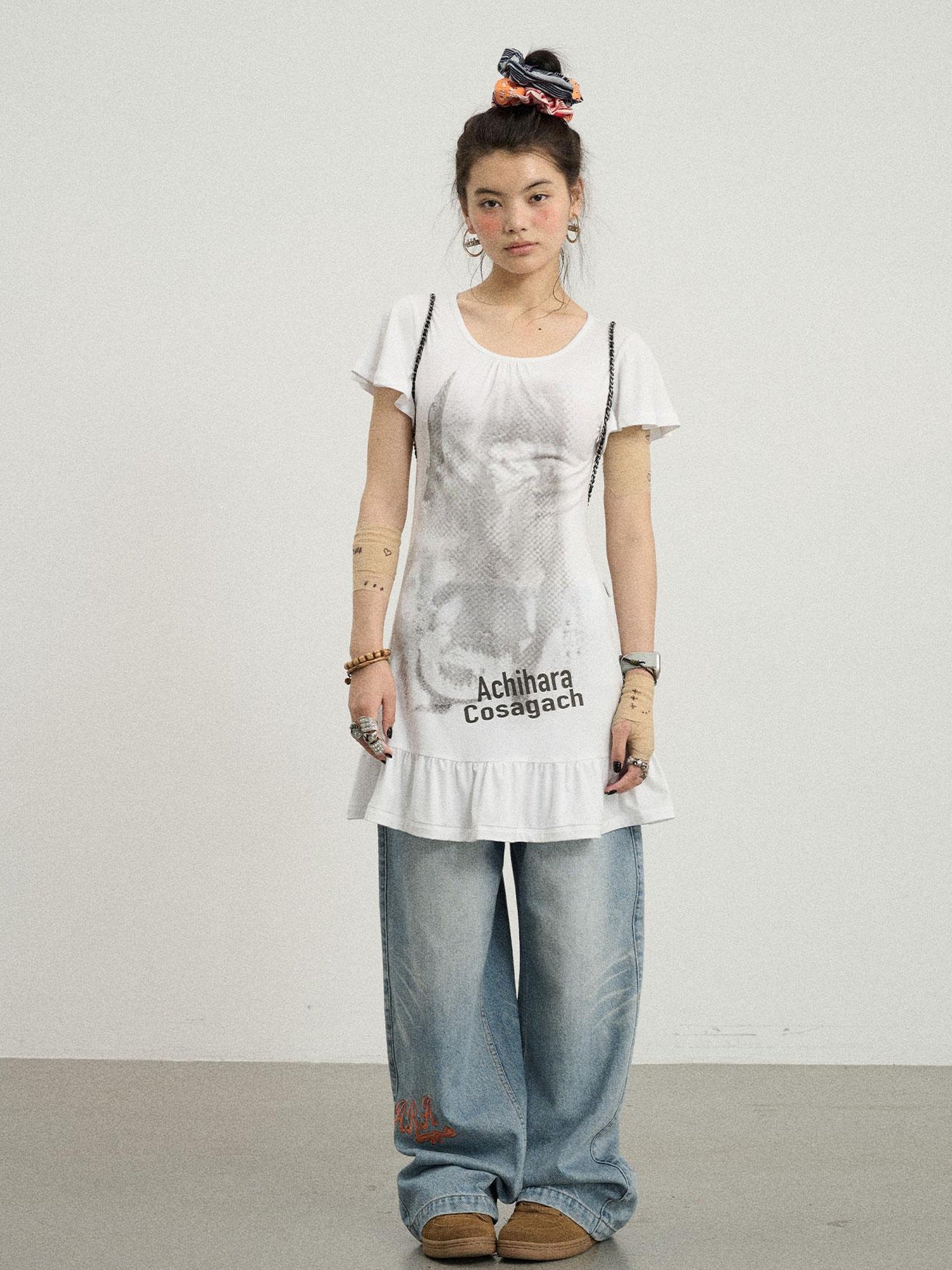 Achihara Summer Dream White Ruffle Hem T-shirt Dress