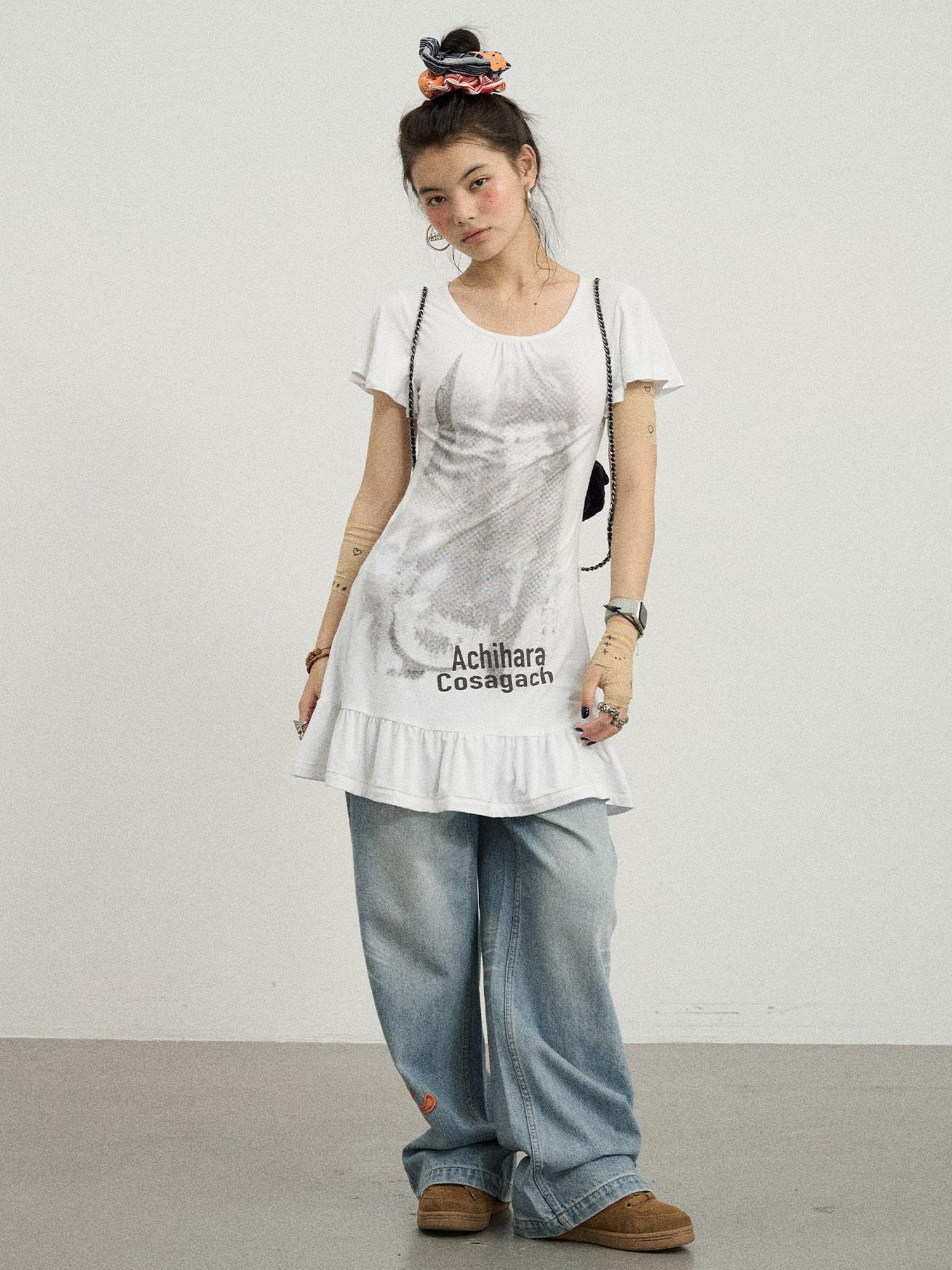 Achihara Summer Dream White Ruffle Hem T-shirt Dress