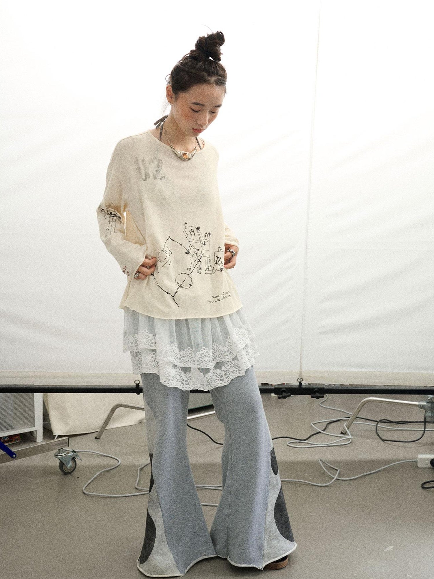 Achihara Summer Lace Strap Dress With Double Layer Hem
