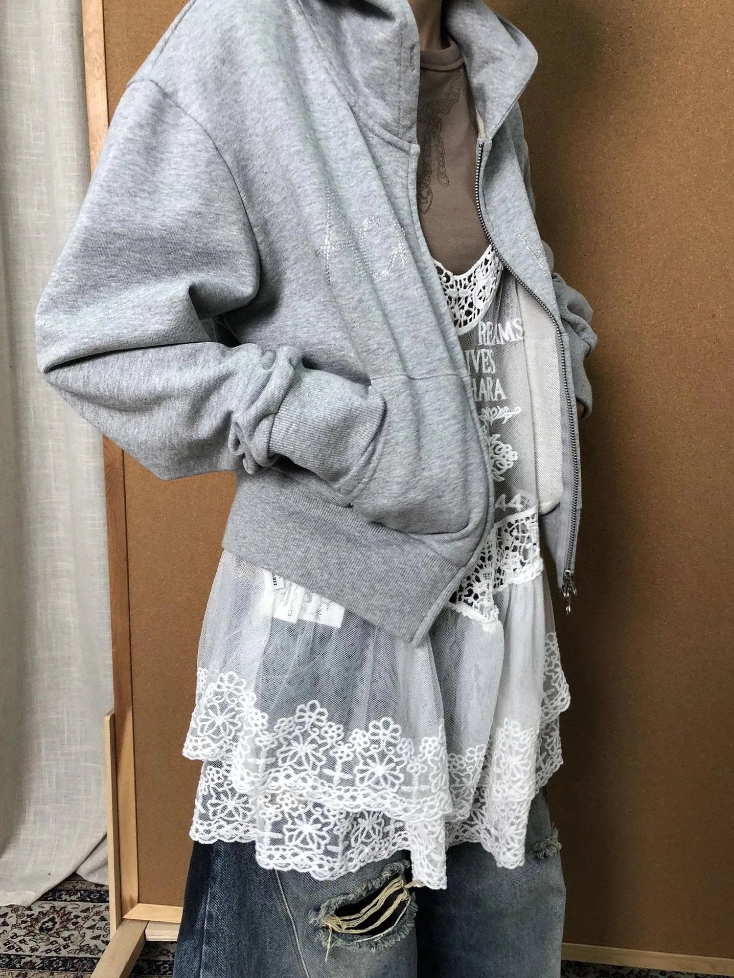 Summer Lace Strap Dress With Double Layer Hem