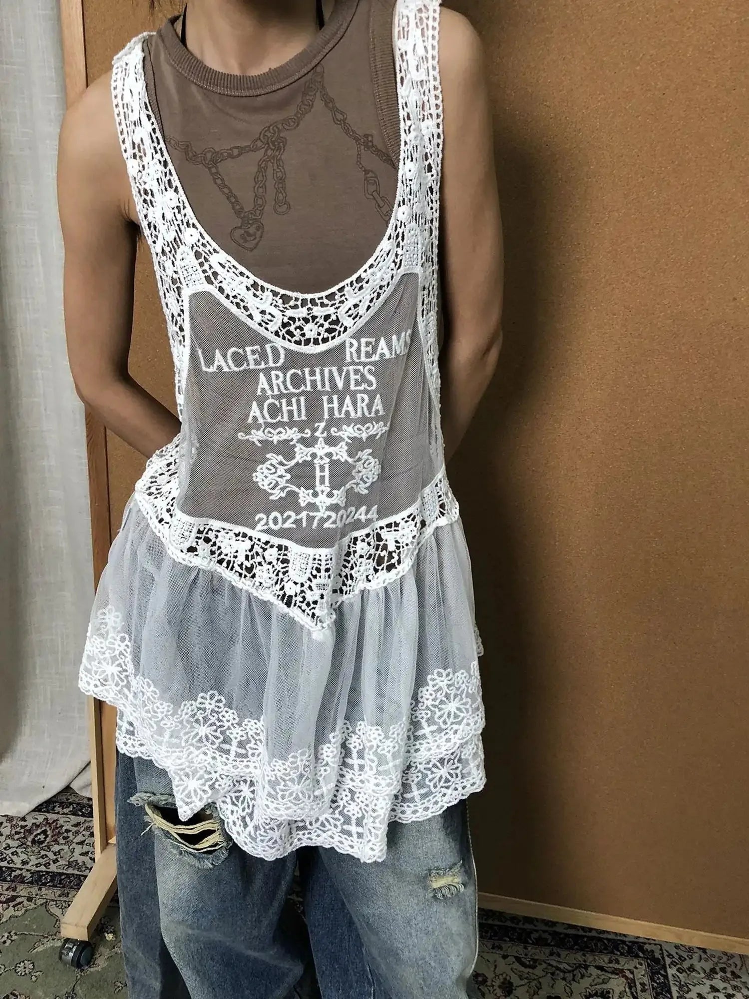 Summer Lace Strap Dress With Double Layer Hem