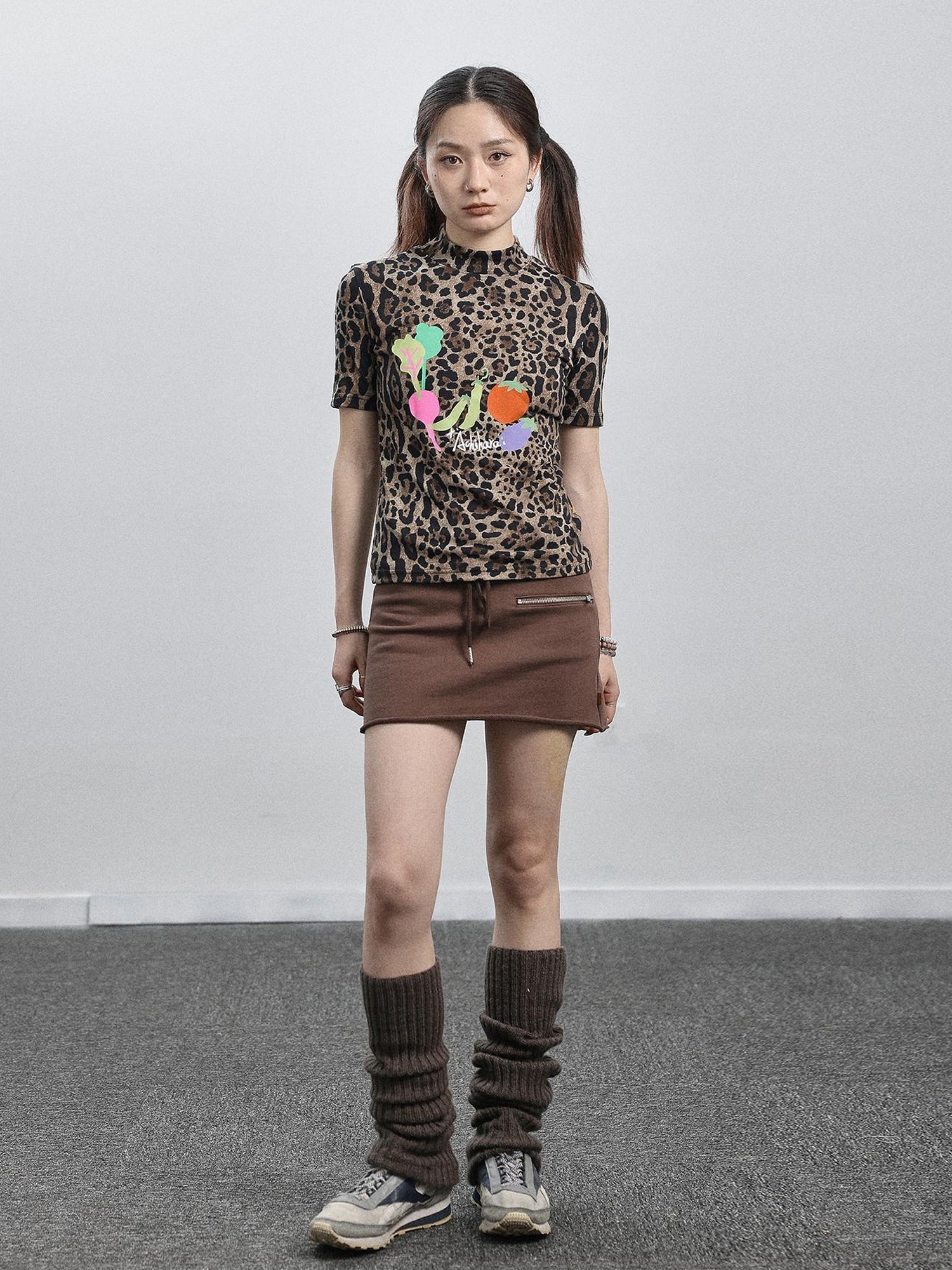 Achihara Summer Leopard Print Silk Blouse