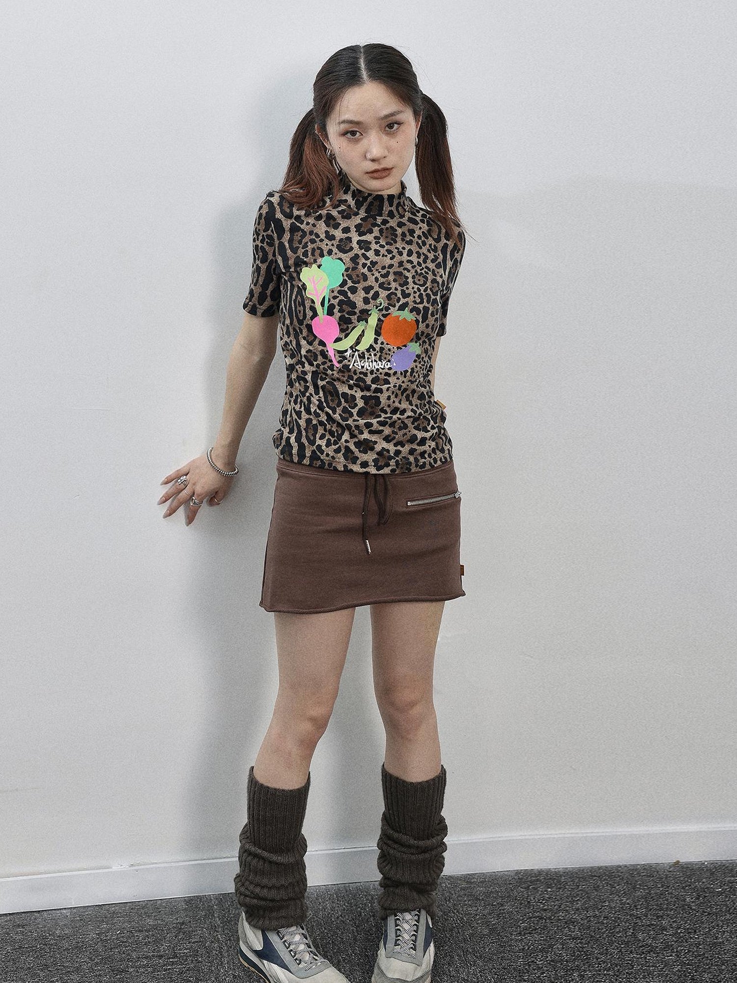 Achihara Summer Leopard Print Silk Blouse