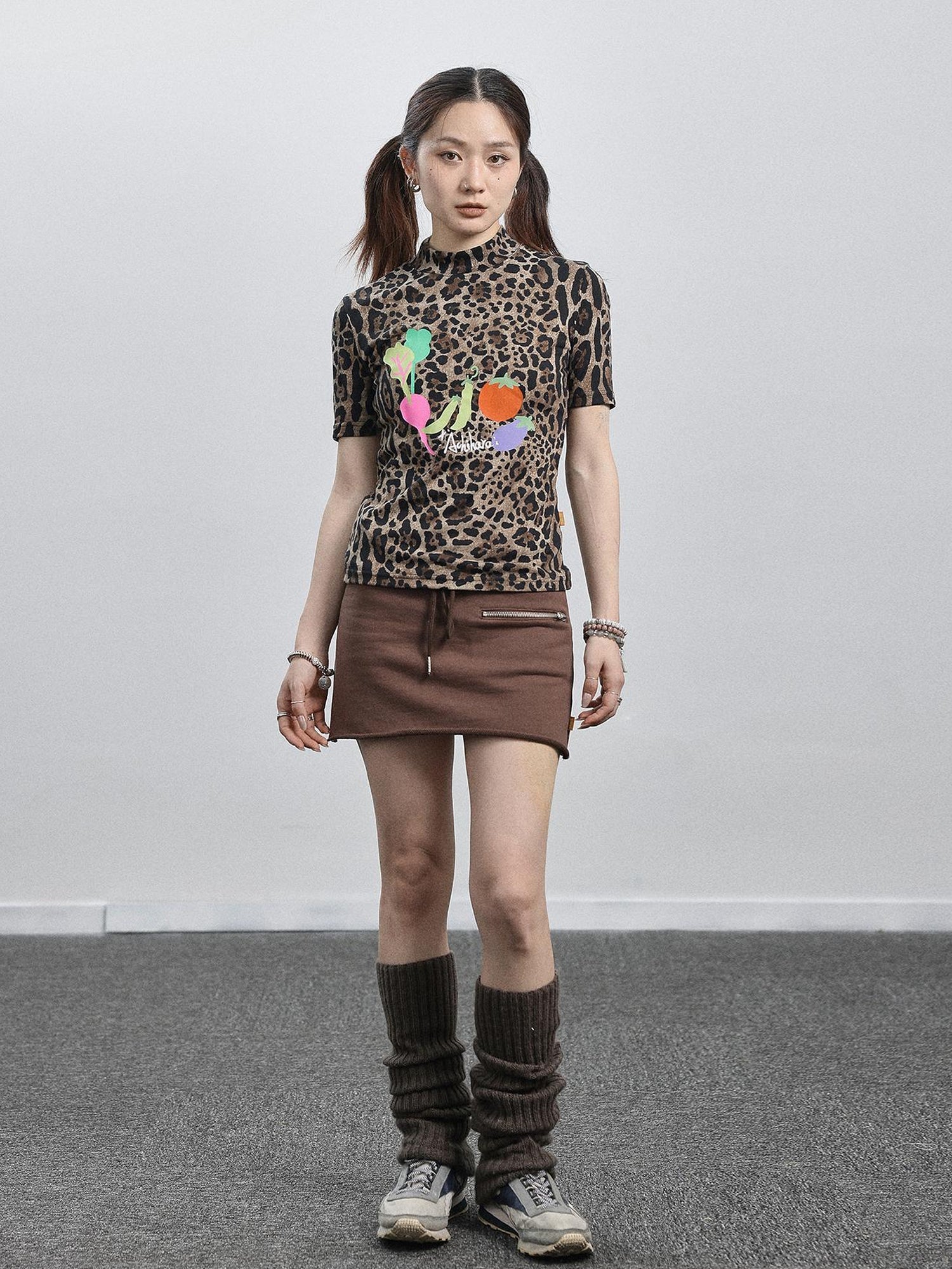 Achihara Summer Leopard Print Silk Blouse