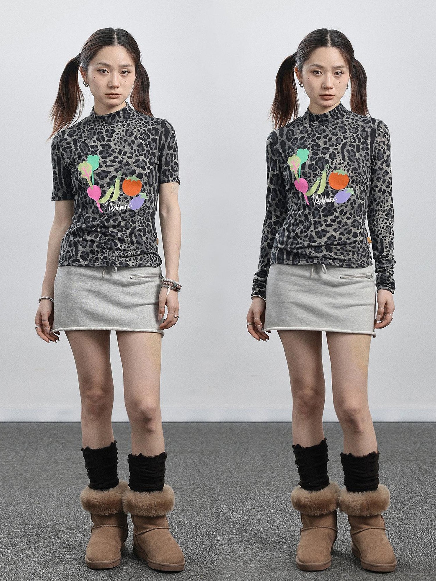 Achihara Summer Leopard Print Silk Blouse