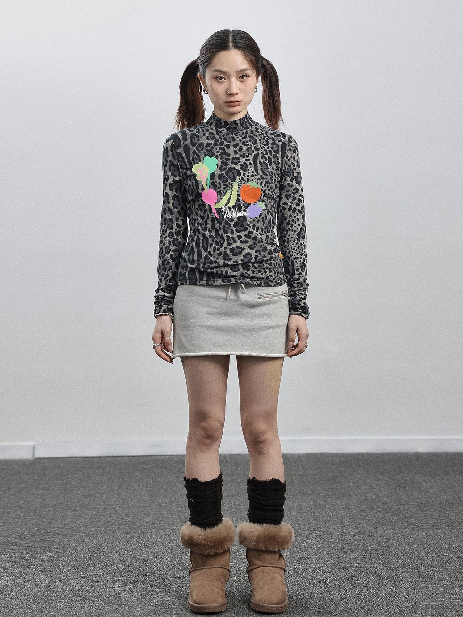 Achihara Summer Leopard Print Silk Blouse