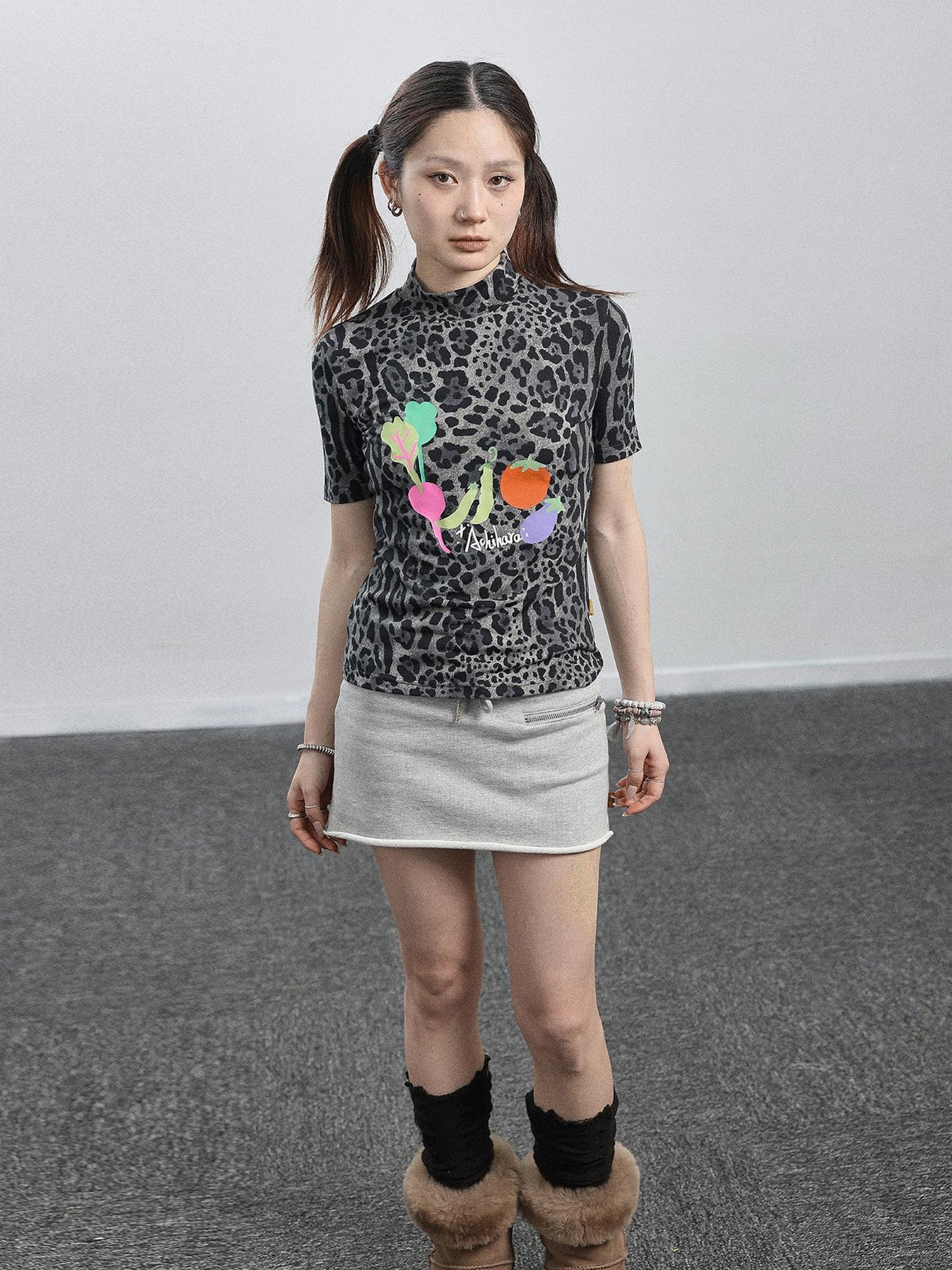Achihara Summer Leopard Print Silk Blouse