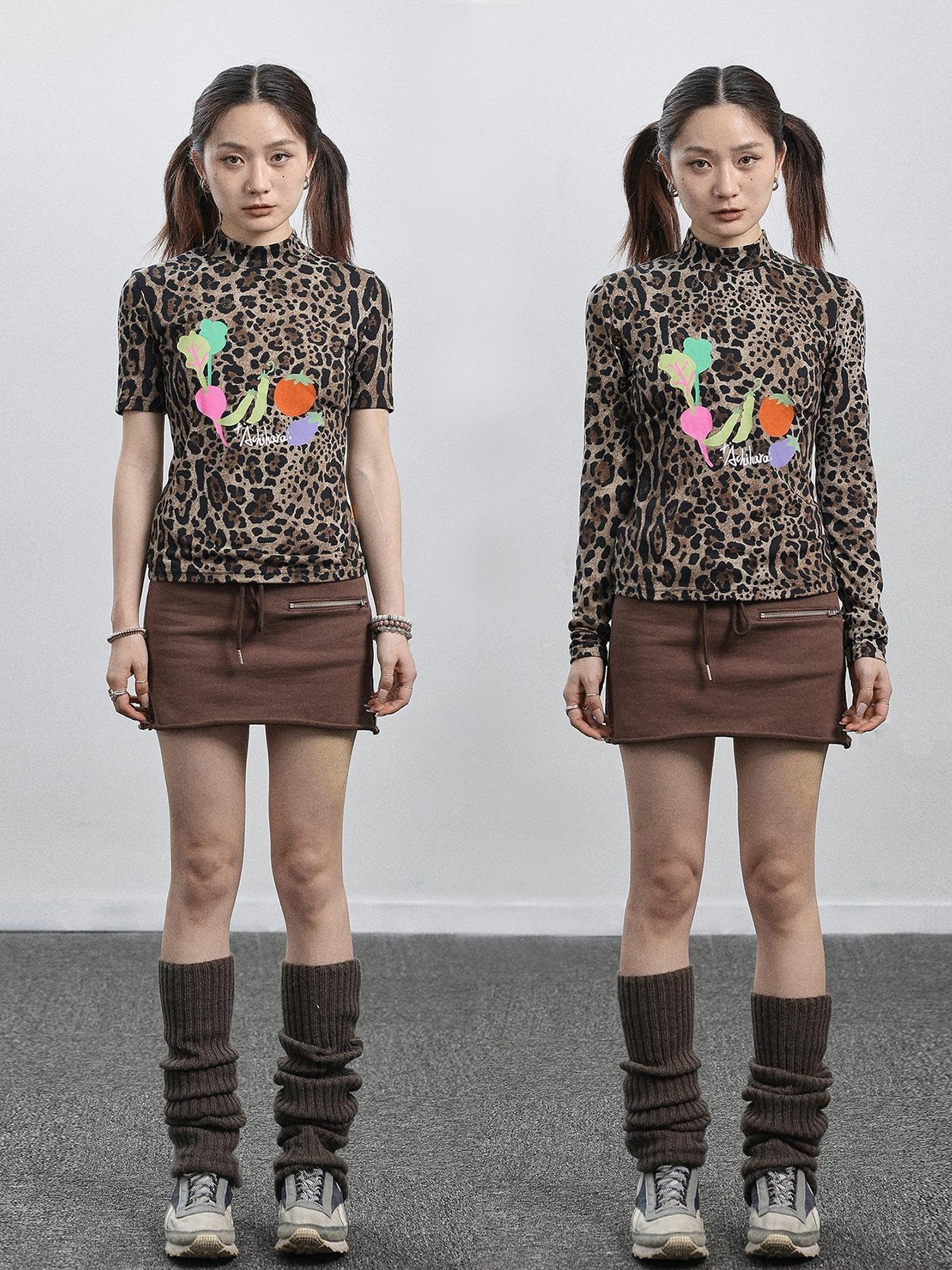 Achihara Summer Leopard Print Silk Blouse