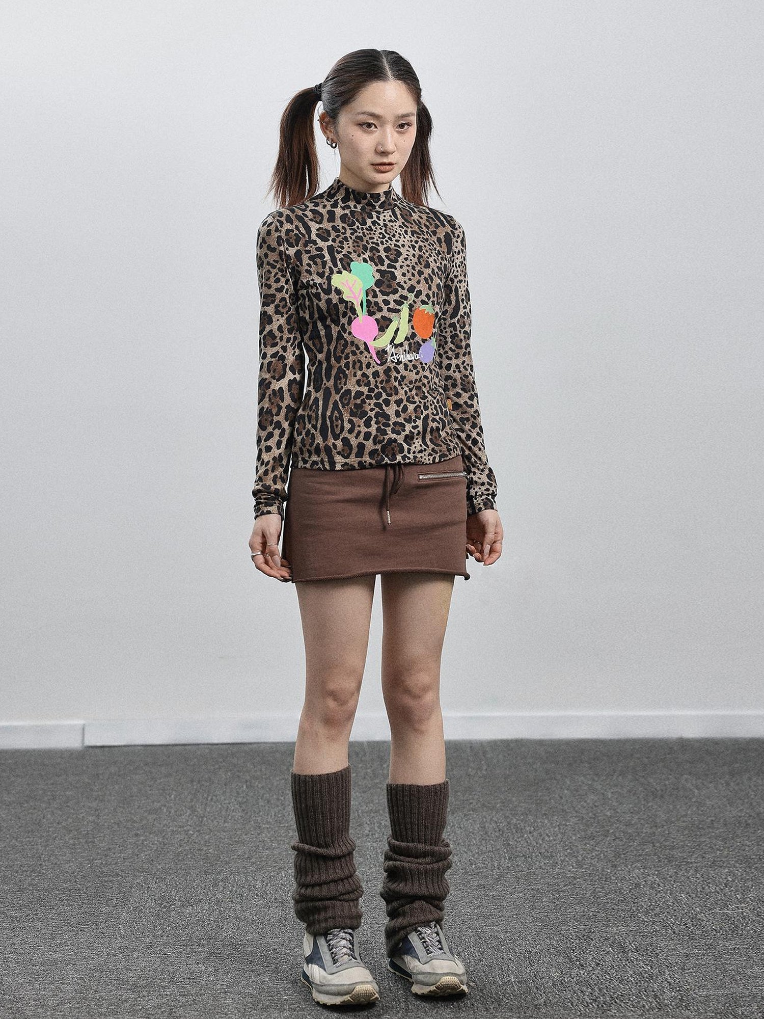 Achihara Summer Leopard Print Silk Blouse