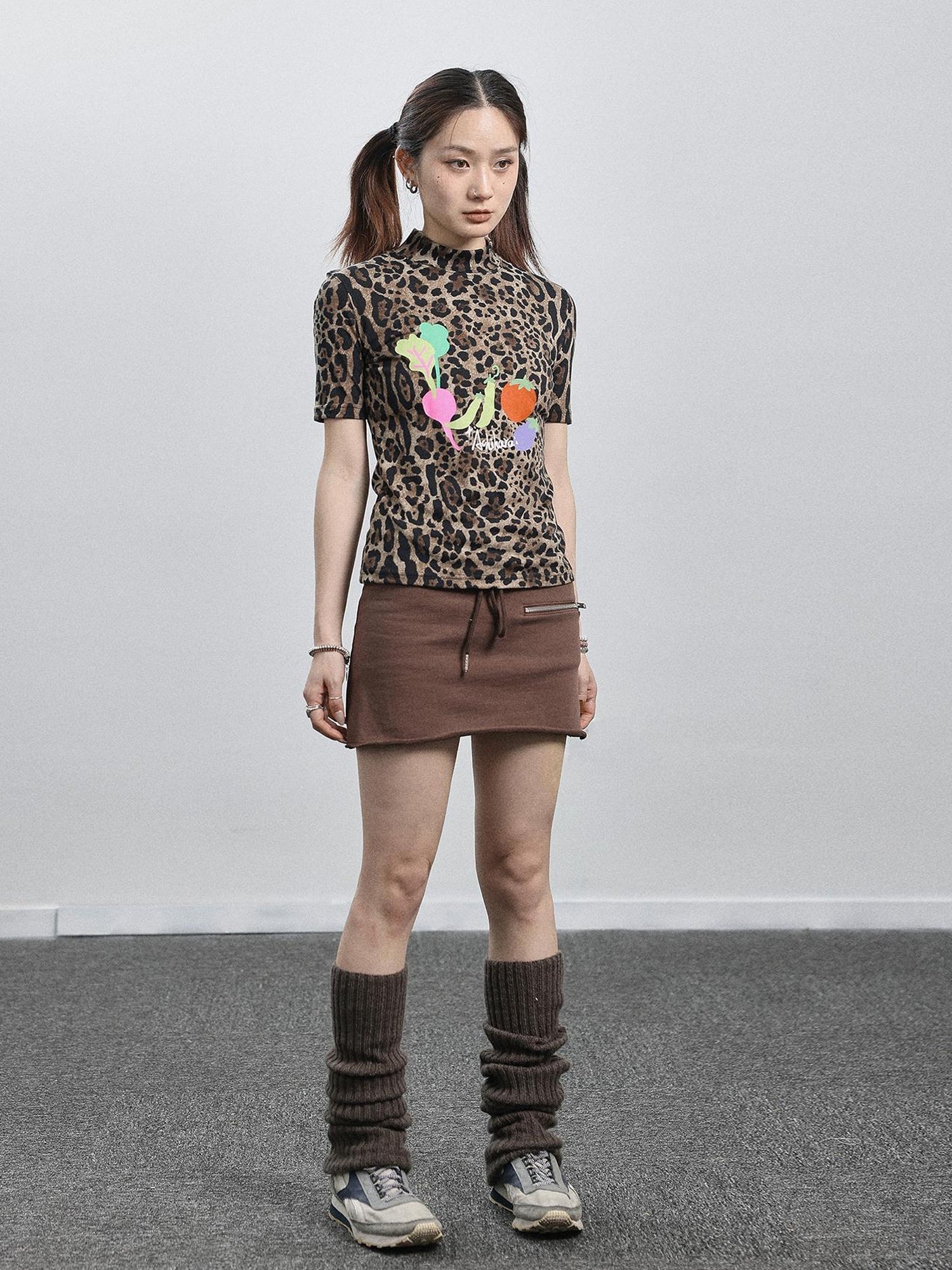 Achihara Summer Leopard Print Silk Blouse