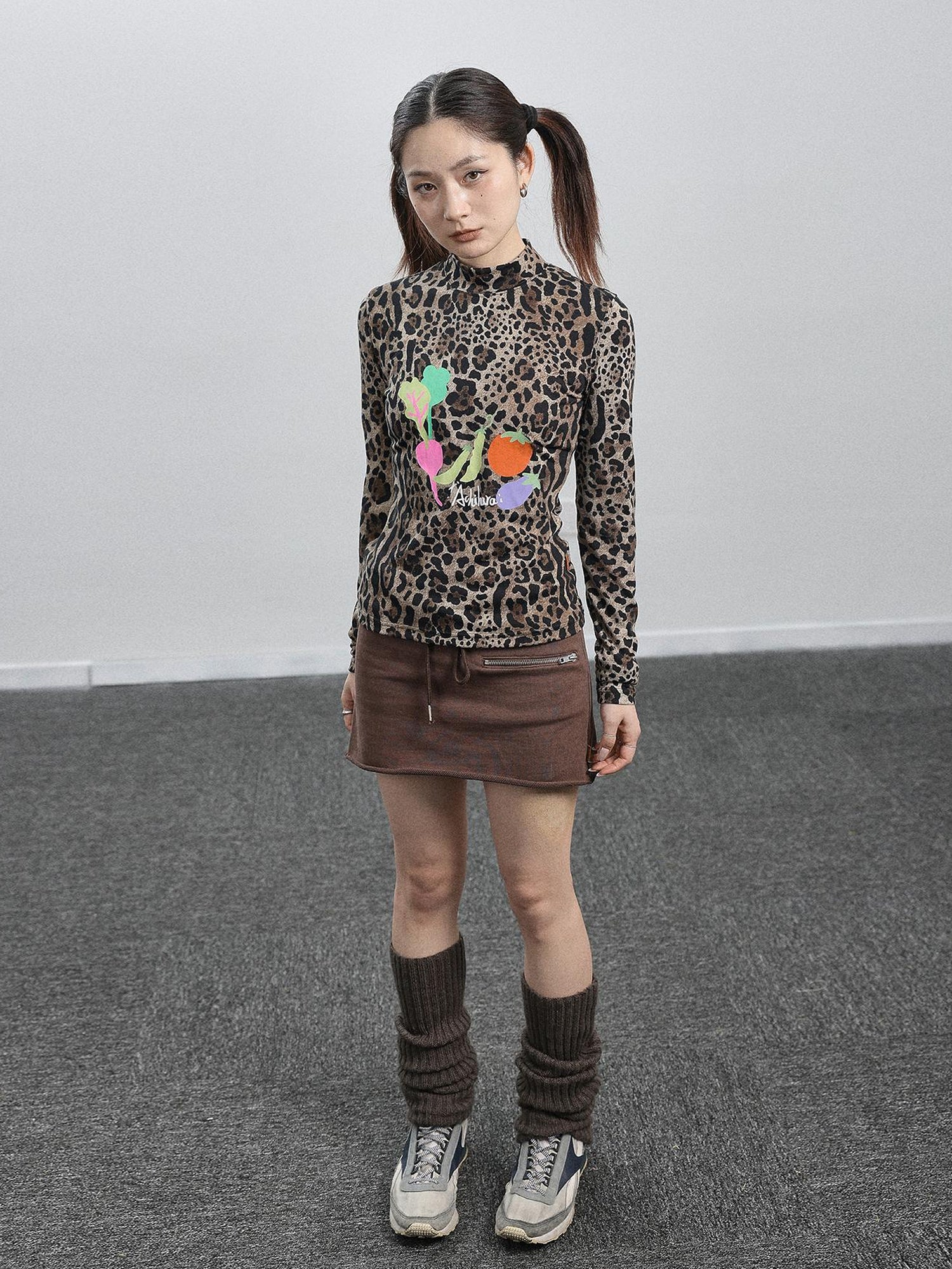 Achihara Summer Leopard Print Silk Blouse