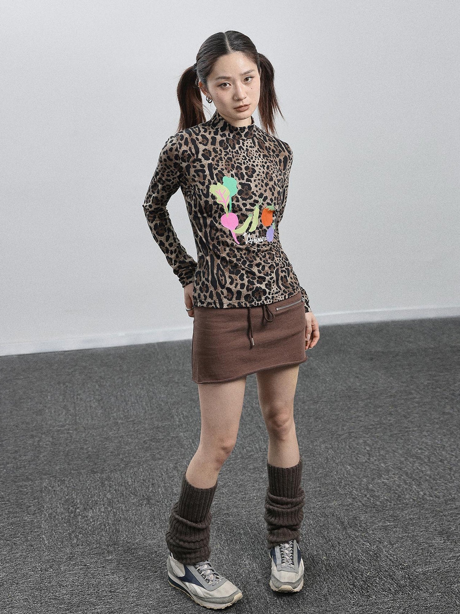 Achihara Summer Leopard Print Silk Blouse