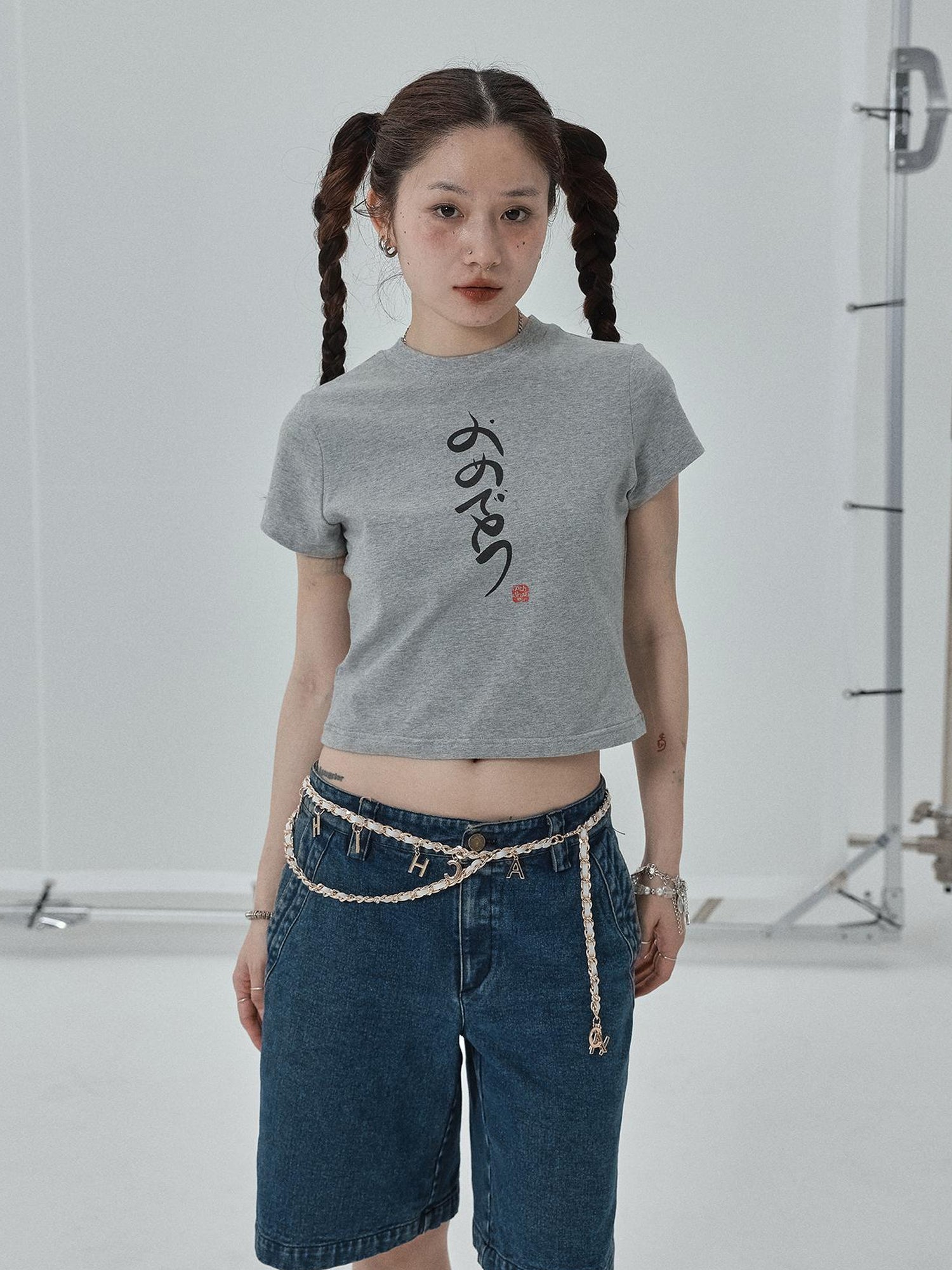 Achihara Summer Slim Fit Tee With Calligraphy Blessing