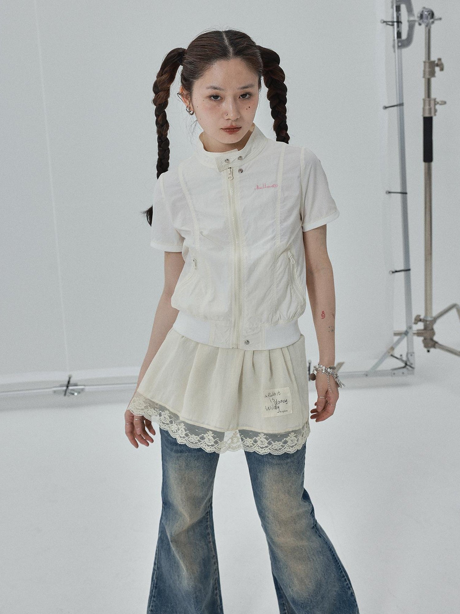 Achihara Summer Stand Collar Shirt Jacket In Black & White