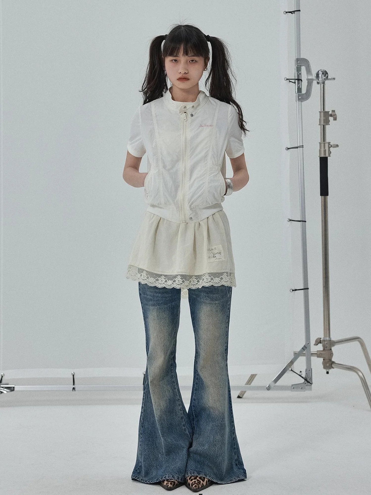 Summer Stand Collar Shirt Jacket In Black & White