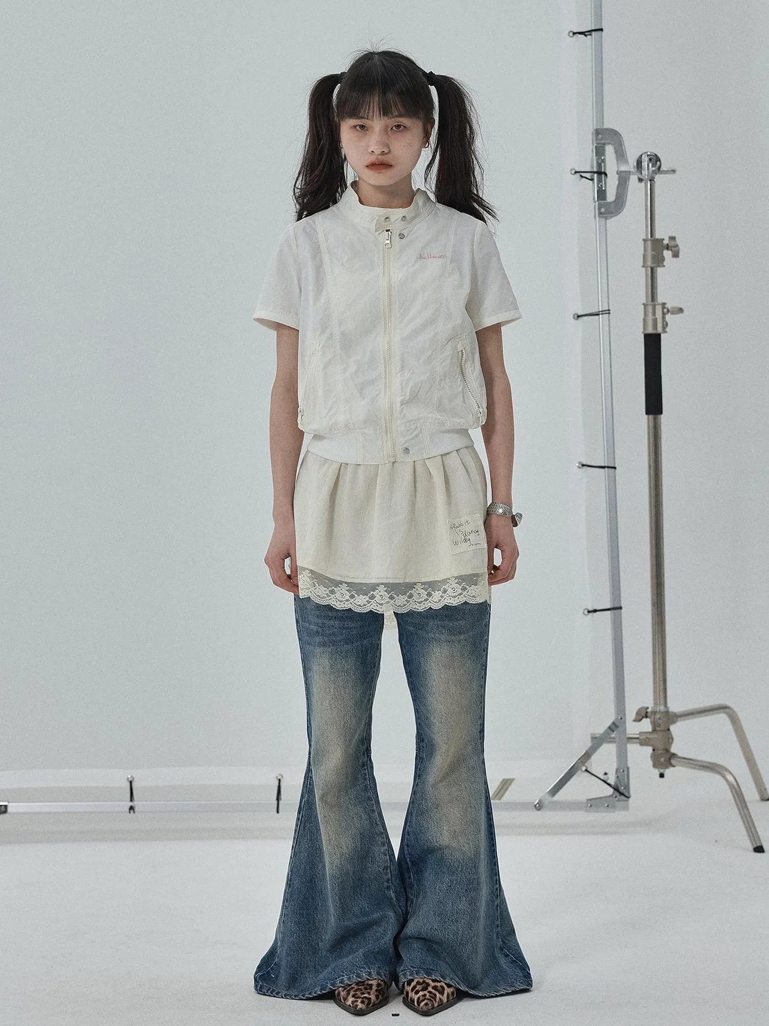 Summer Stand Collar Shirt Jacket In Black & White