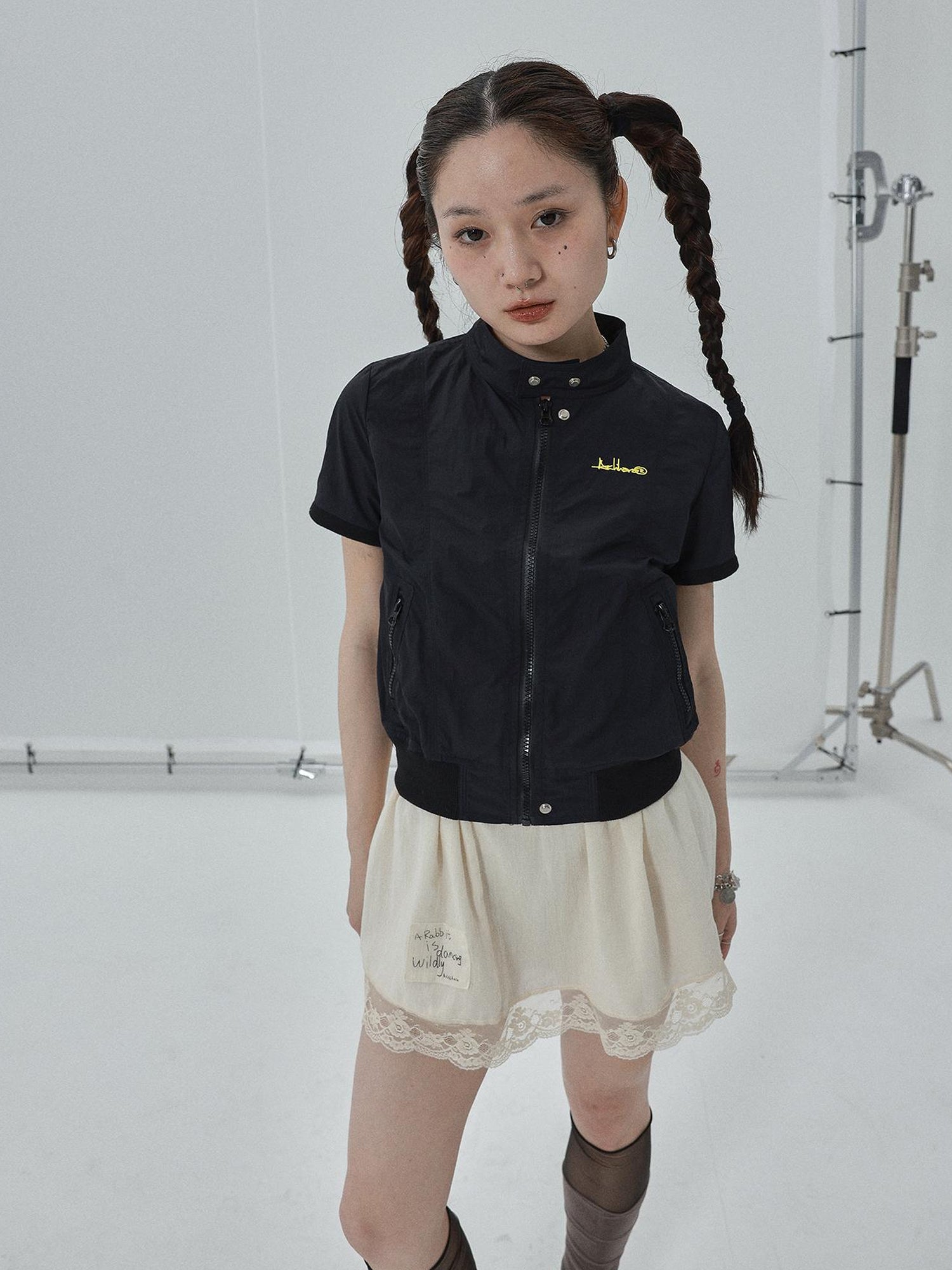 Achihara Summer Stand Collar Shirt Jacket In Black & White