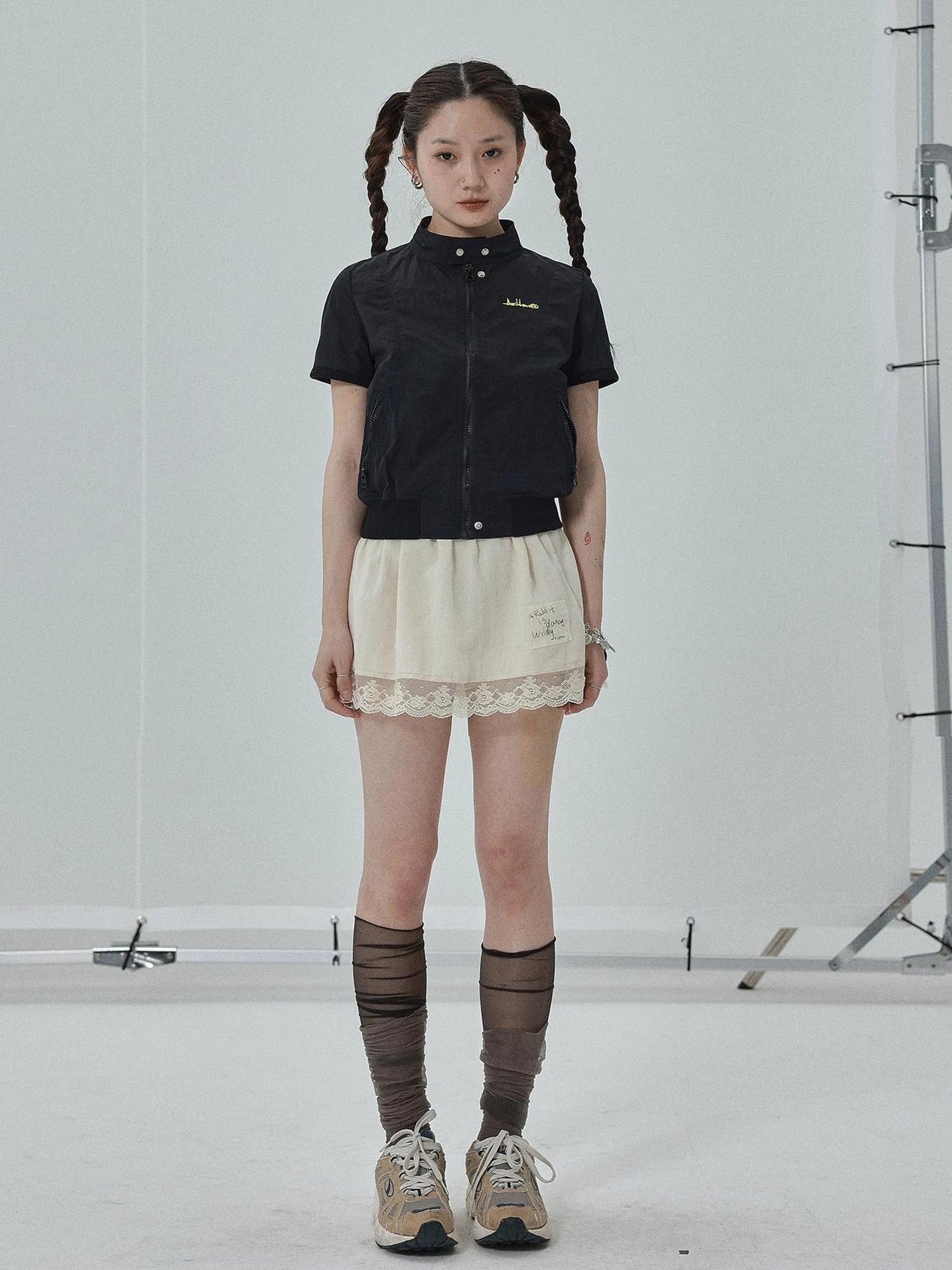 Summer Stand Collar Shirt Jacket In Black & White