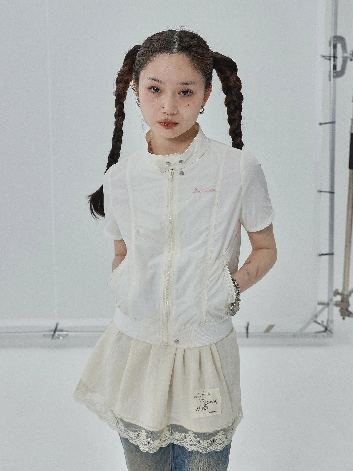 Summer Stand Collar Shirt Jacket In Black & White
