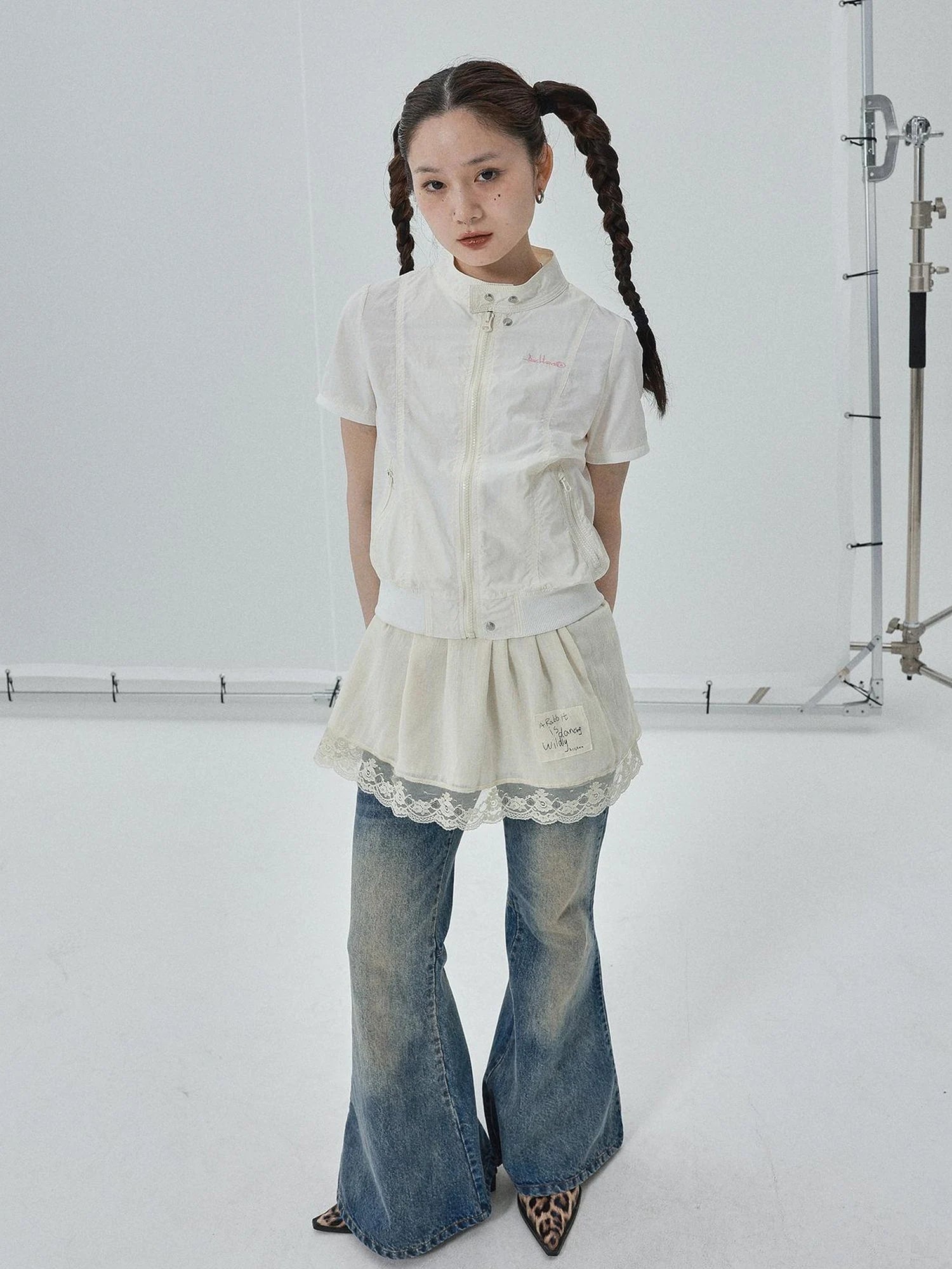 Summer Stand Collar Shirt Jacket In Black & White