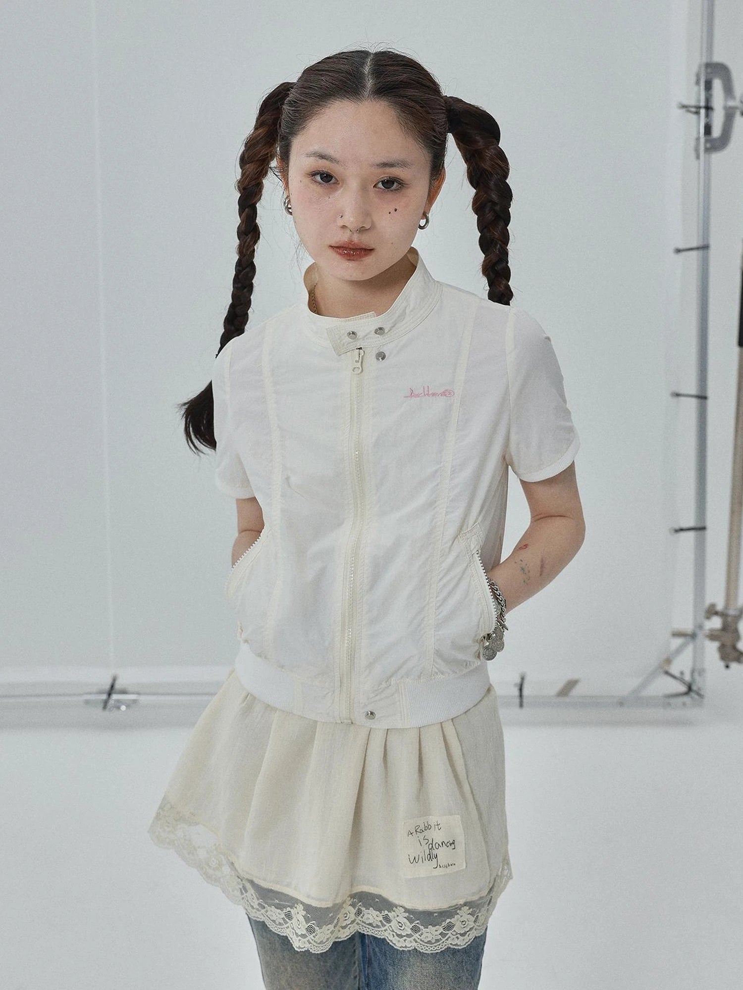 Summer Stand Collar Shirt Jacket In Black & White