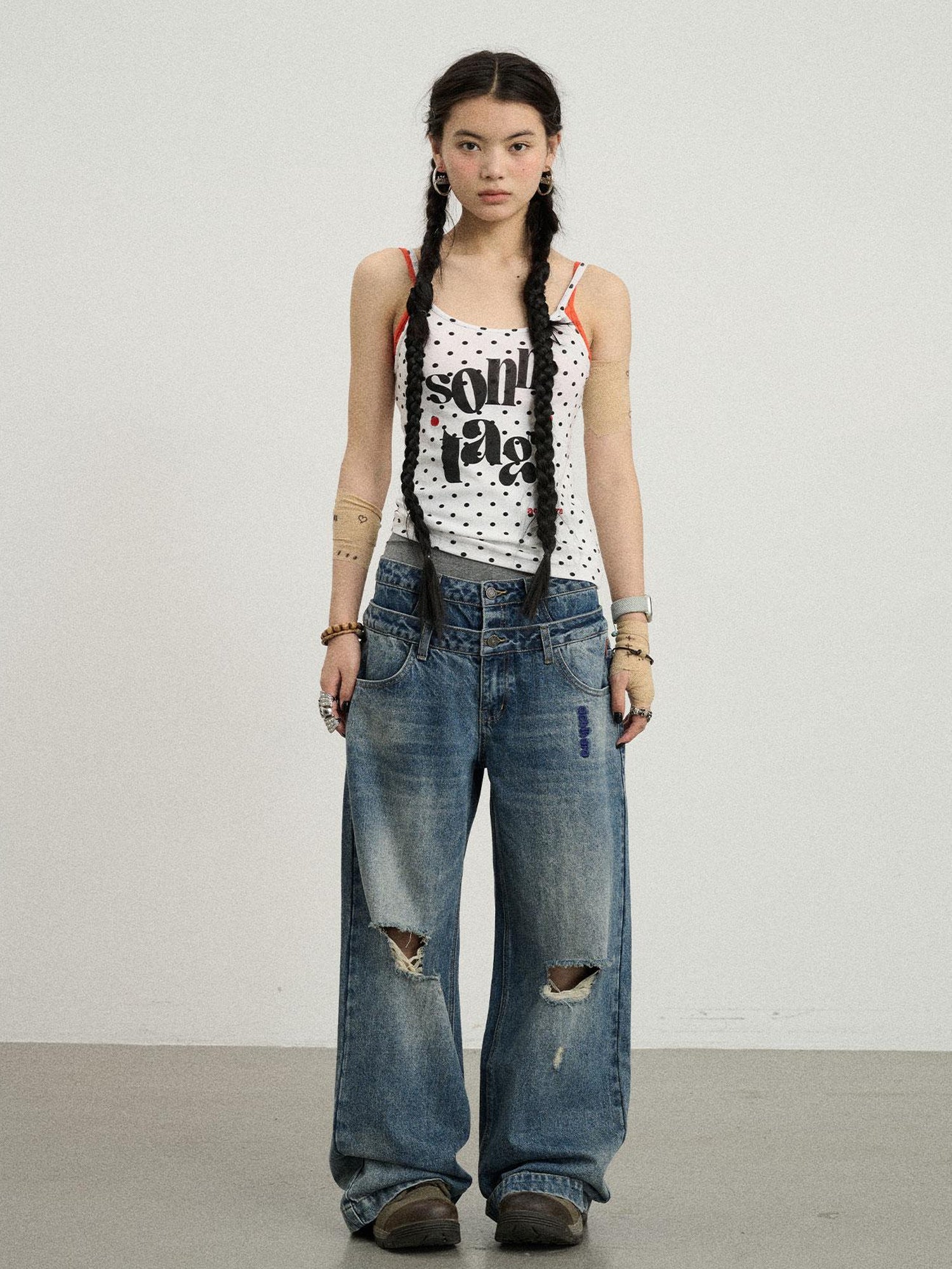 Achihara Sunday Polka Dot Sleeveless Top