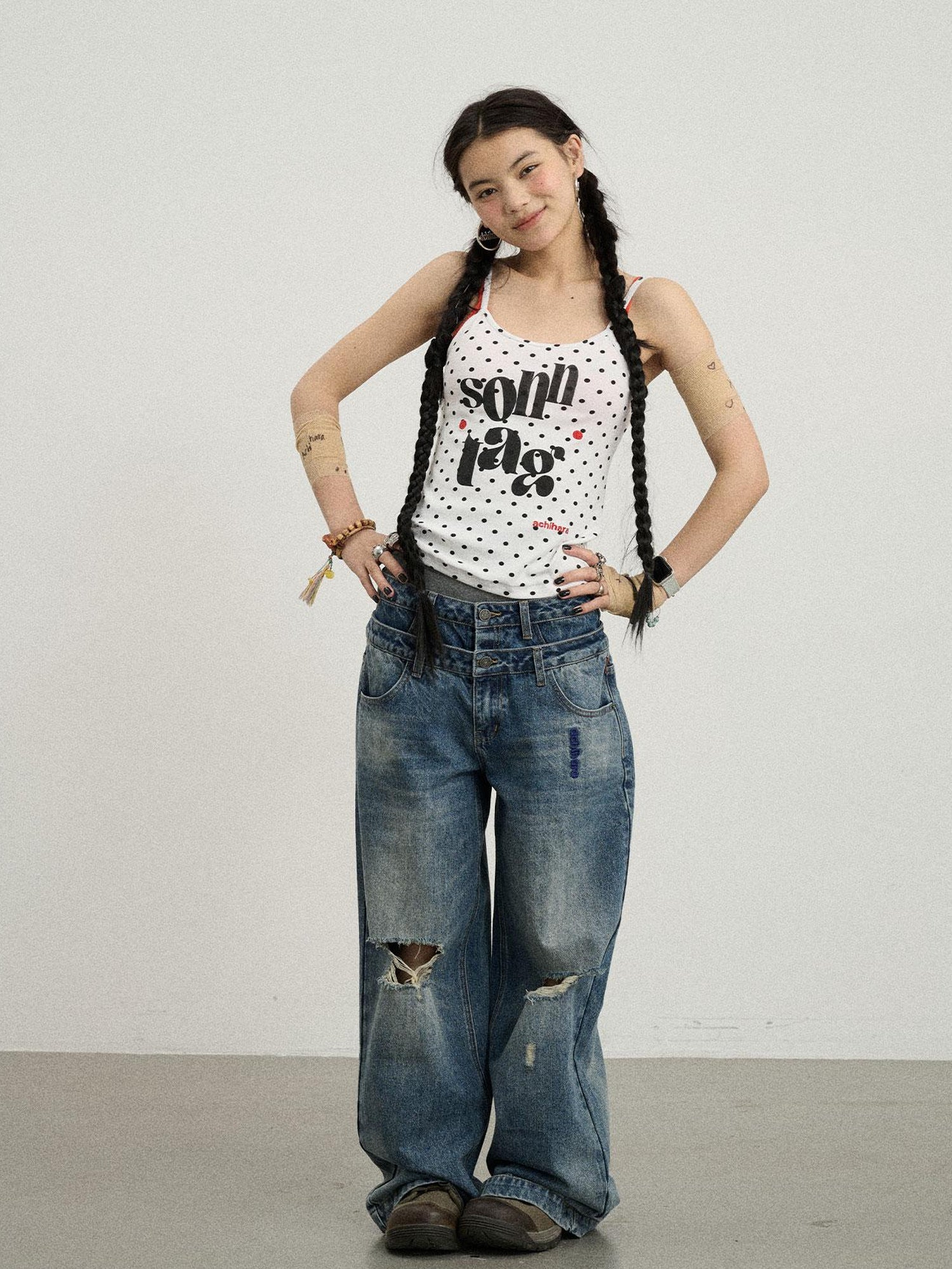 Achihara Sunday Polka Dot Sleeveless Top