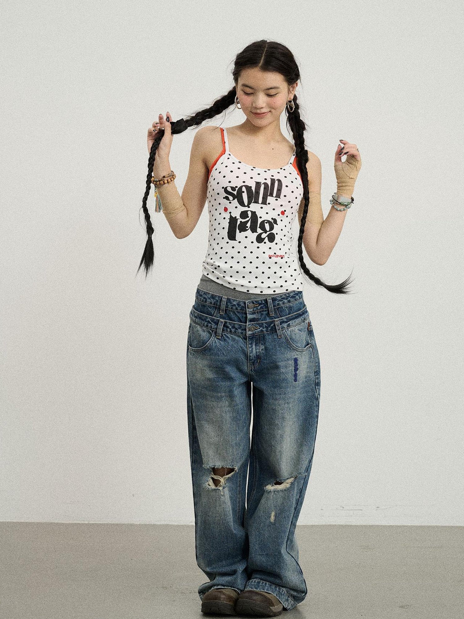 Achihara Sunday Polka Dot Sleeveless Top