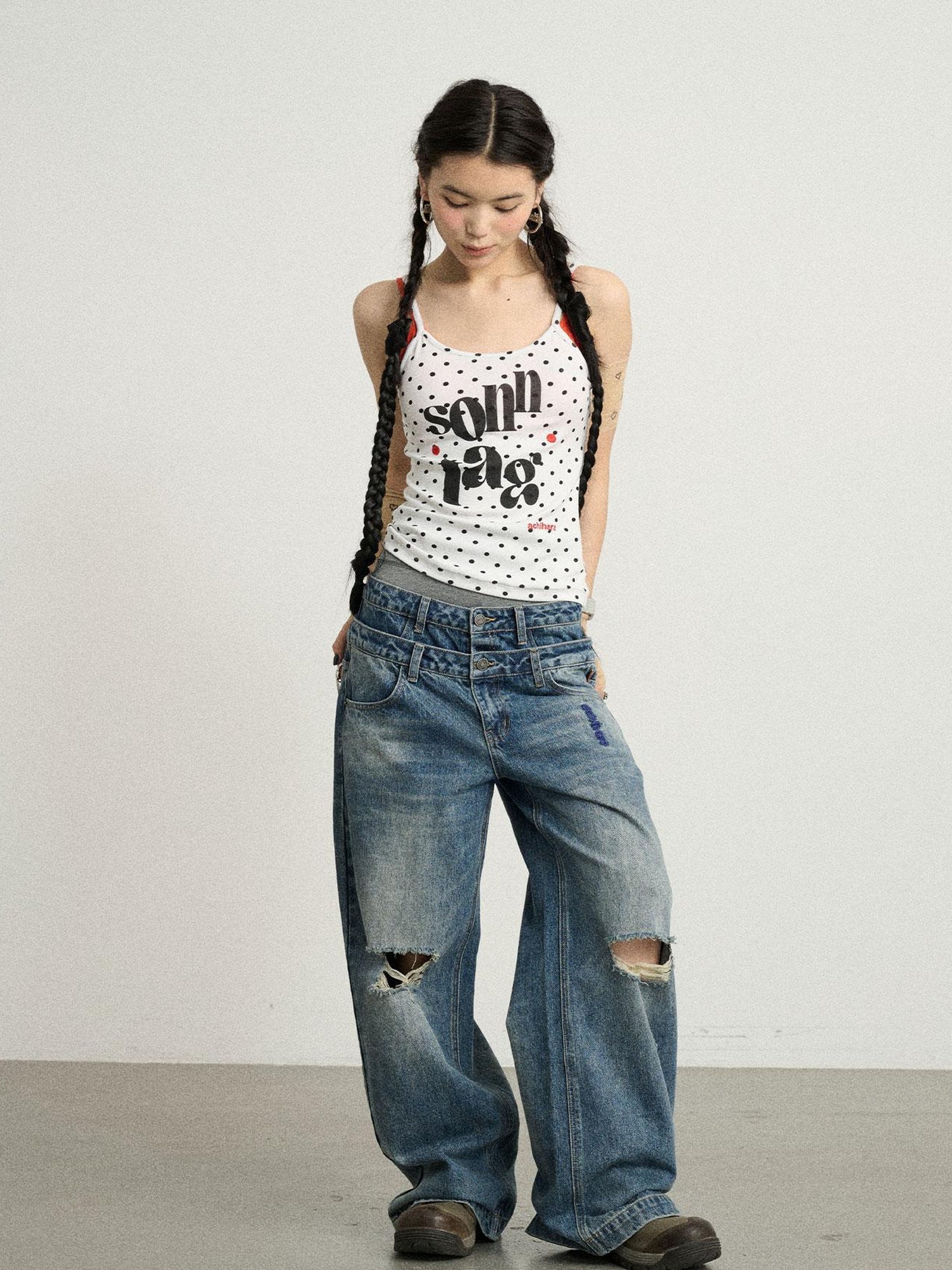 Achihara Sunday Polka Dot Sleeveless Top
